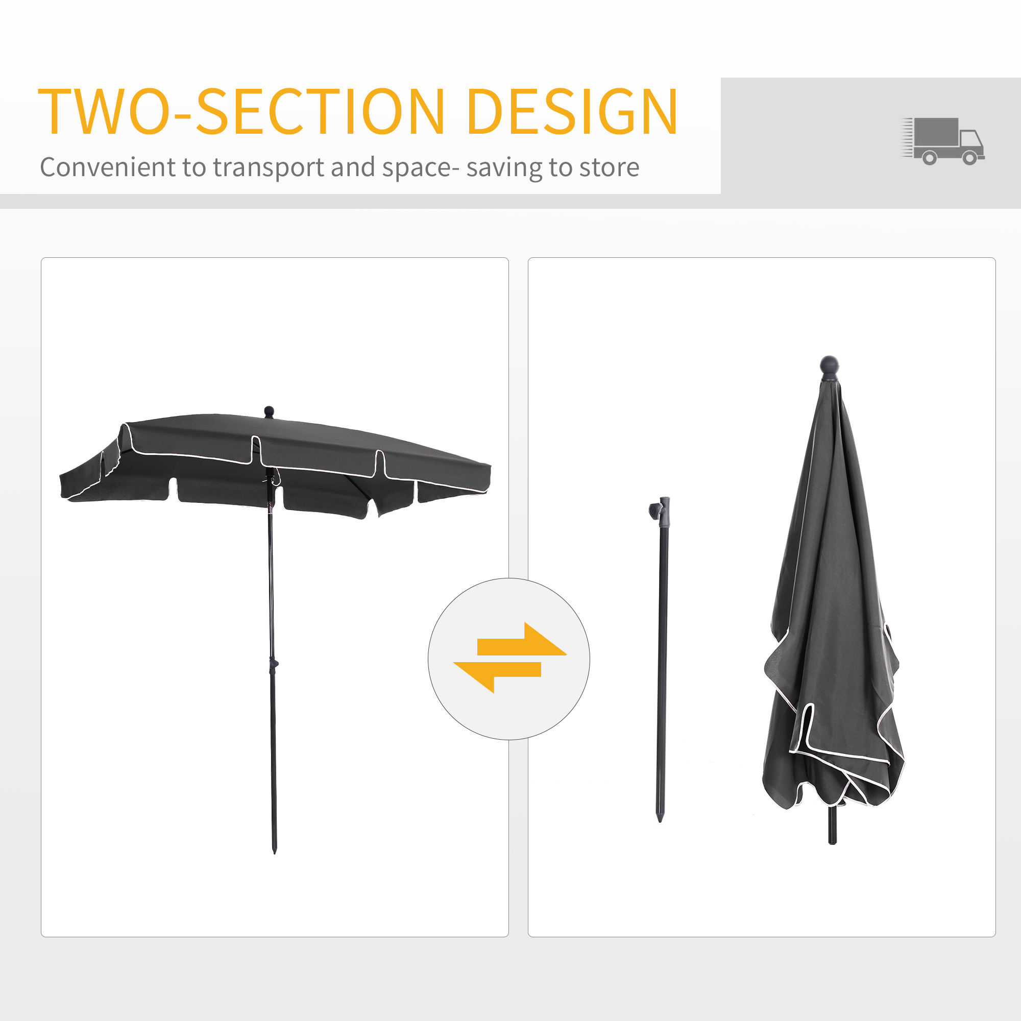 Outsunny Aluminium Sun Umbrella Parasol Patio Garden Rectangular Tilt 2M x 1.25M