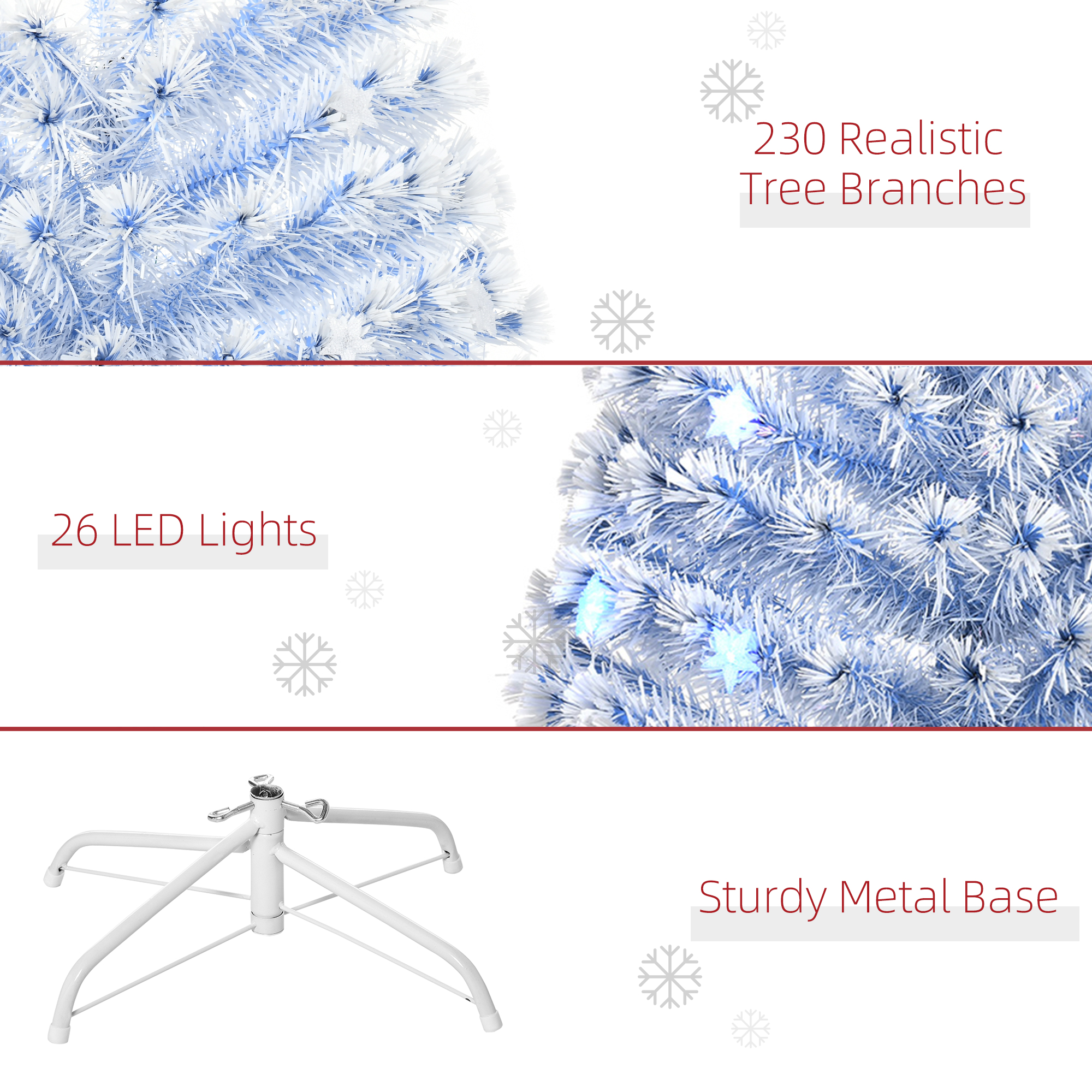 HOMCOM Artificial Fibre Optic Christmas Tree w/ 26 LED Lights Pre-Lit White Blue 6FT