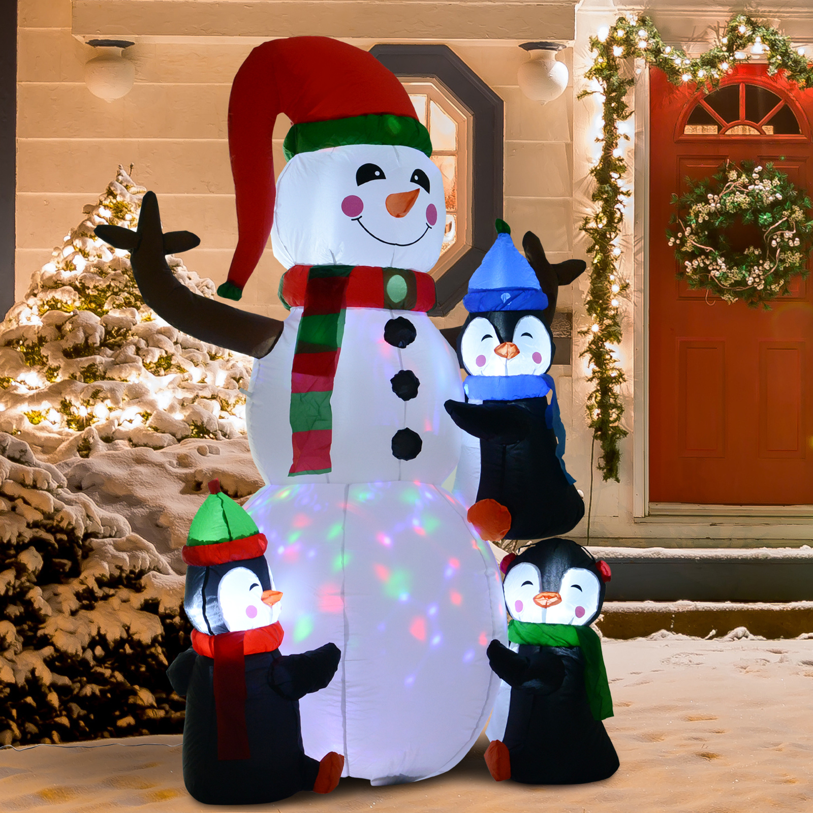HOMCOM Christmas Inflatable Snowman and Penguins Outdoor Home Seasonal Decoration w/ LED Light