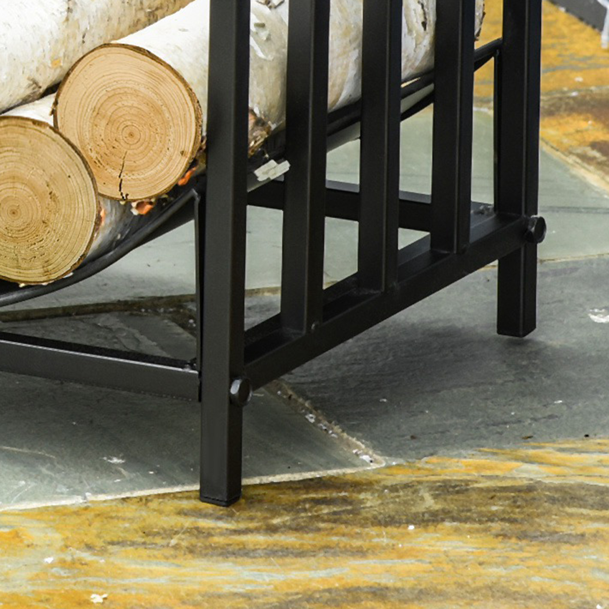 Outsunny Firewood Log Rack Curved Fireplace Log Holder Wood Storage Rack with Handles, Bear Shape Design, Outdoor and Indoor, 42 x 33.5 x 43 cm, Black