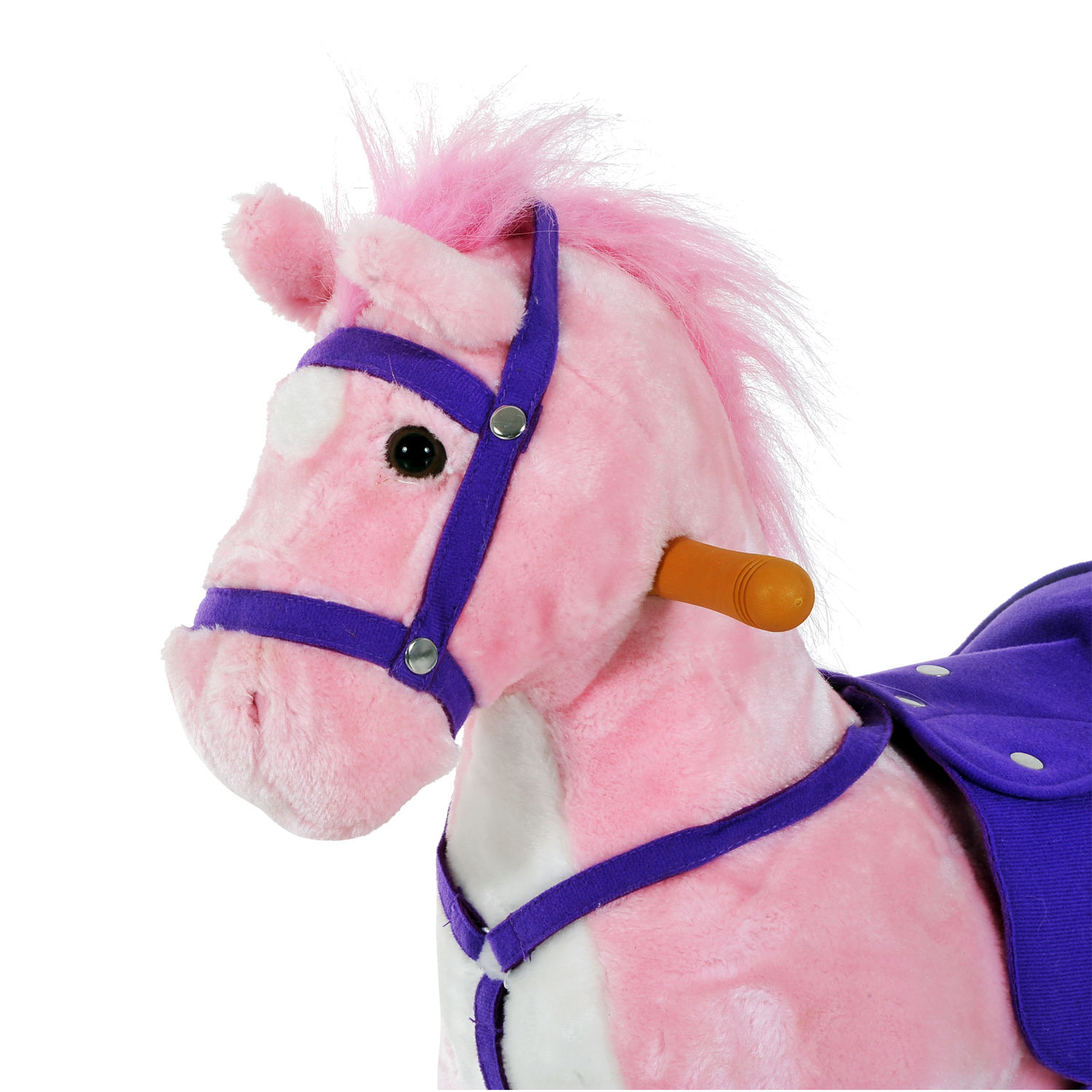 HOMCOM Rocking Horse with Rolling Wheels and Sound Effects, Plush Pink Toy for Toddlers, Pink