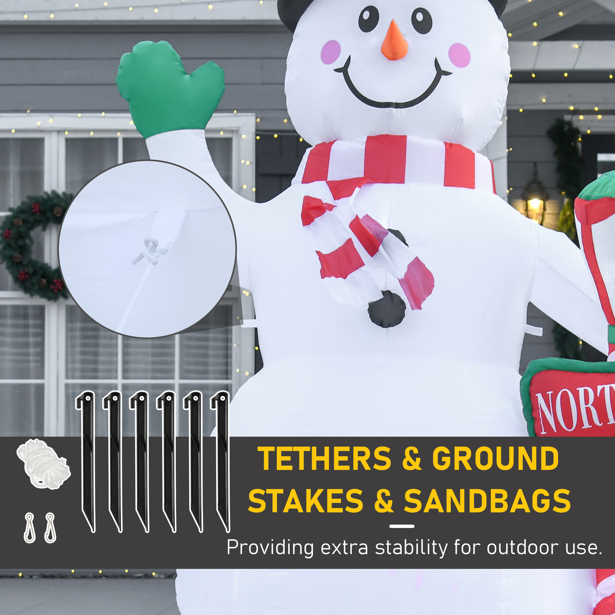 HOMCOM 2.4m Tall Christmas Inflatable Snowman with Street Lamp, Lighted for Home Indoor Outdoor Garden Lawn Decoration Party Prop