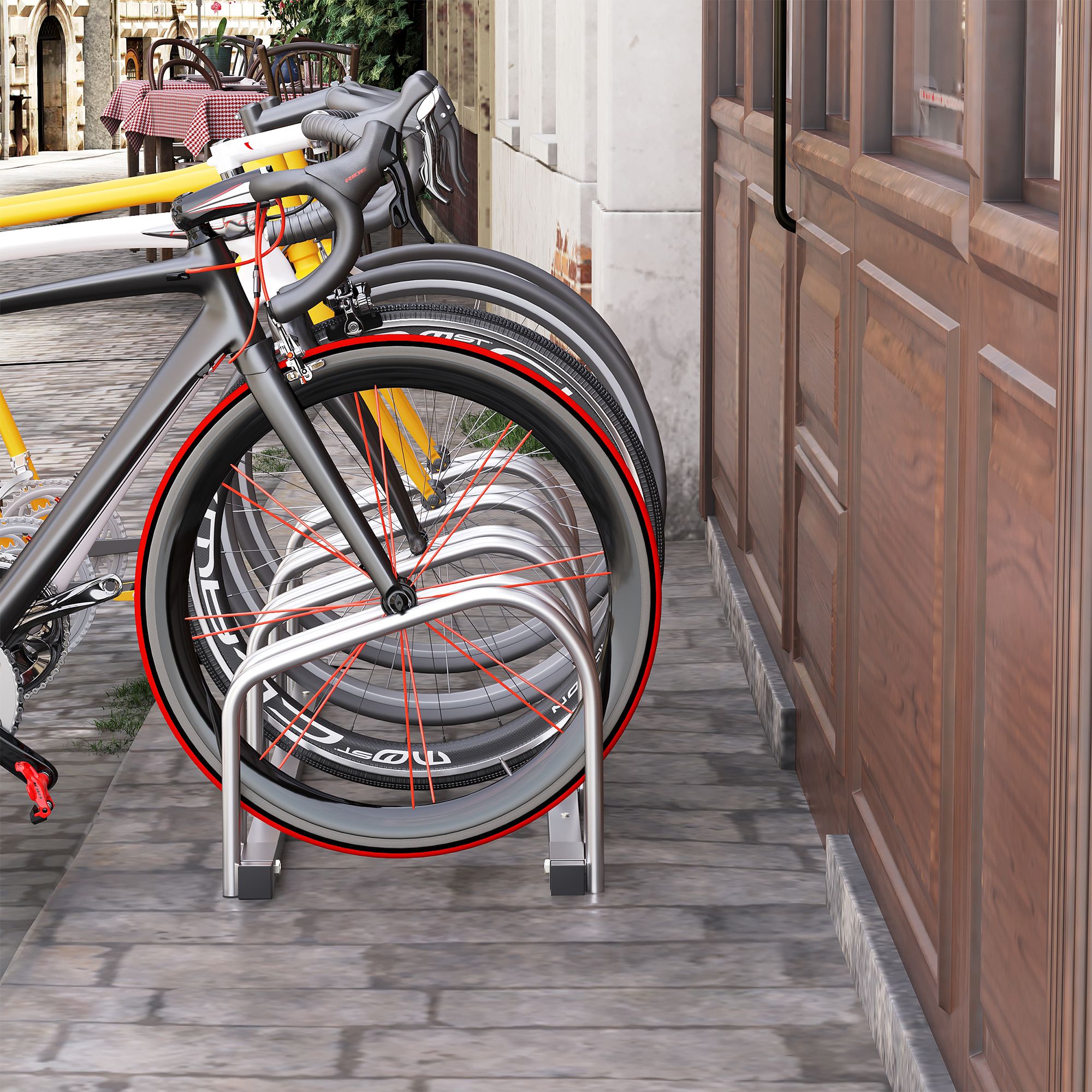 HOMCOM 4-Bike Floor Bike Stand Silver