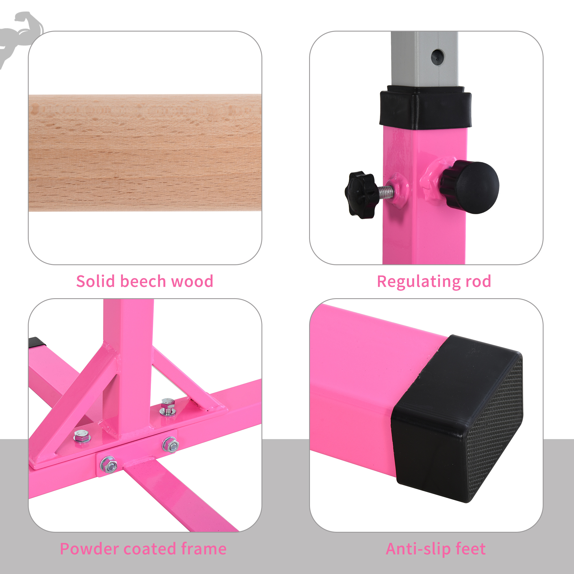 HOMCOM Steel Frame Adjustable Horizonal Gymnastics Bar for Kids Pink