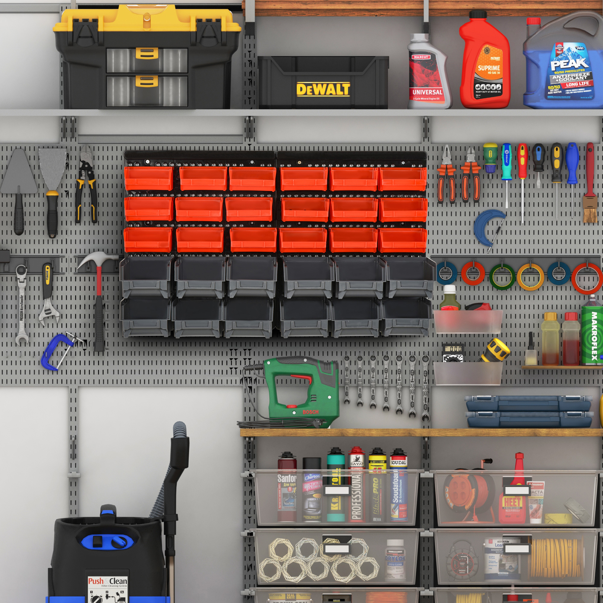 DURHAND Professional Wall Mounted Tool Organiser, 30-Compartment, PP Material, Ideal for Hardware Storage, Red/Grey