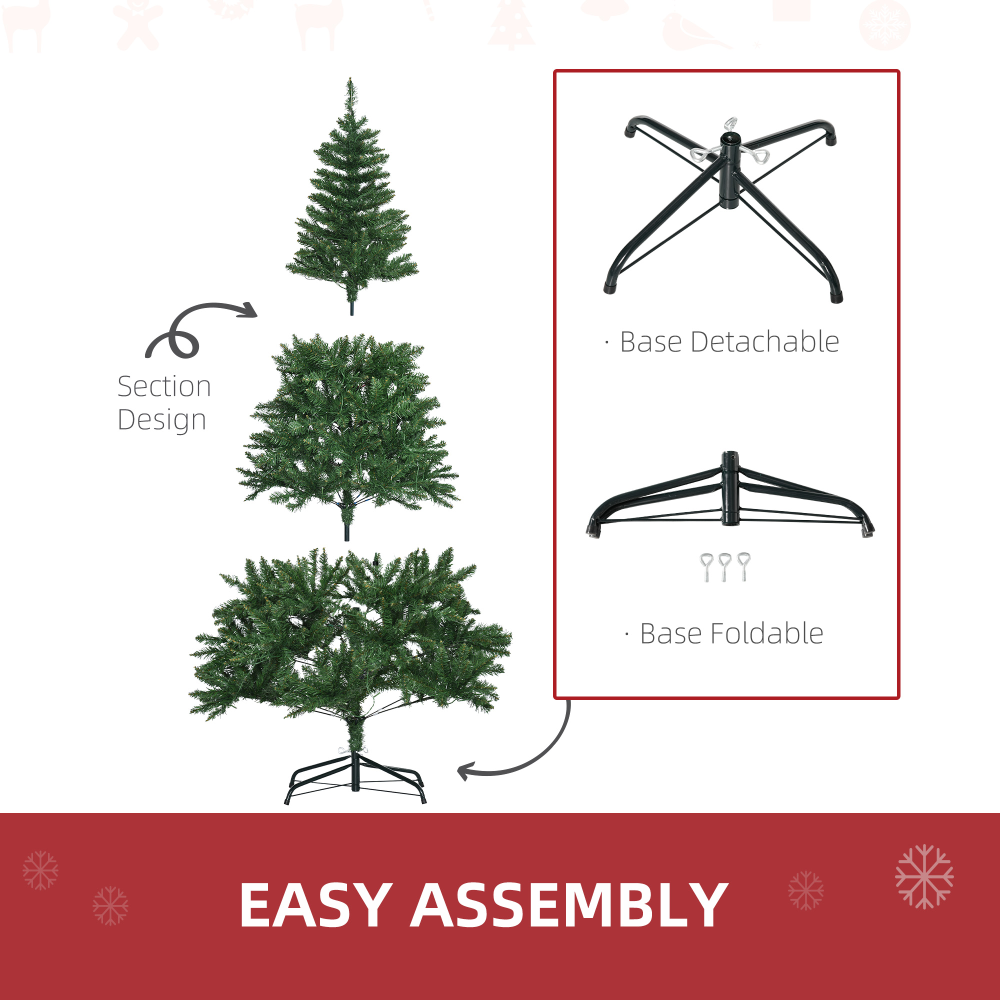 HOMCOM 6ft Prelit Christmas Tree Artificial Tree Warm White LED Light Holiday Home Xmas Decoration, Green