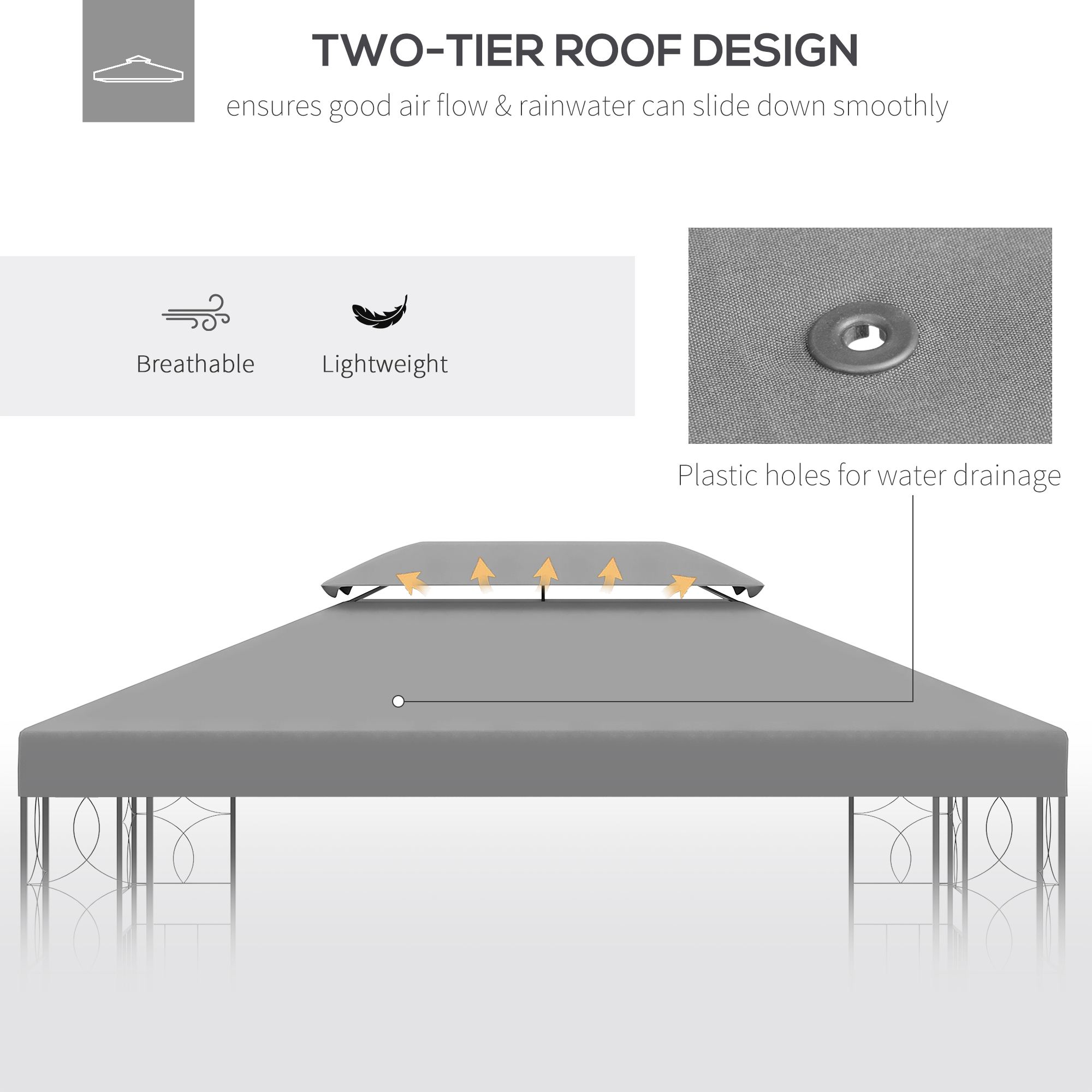 Outsunny Gazebo Replacement Canopy 3x4m, 2 Tier Roof, UV Protection Cover, Outdoor Awning, Light Grey.