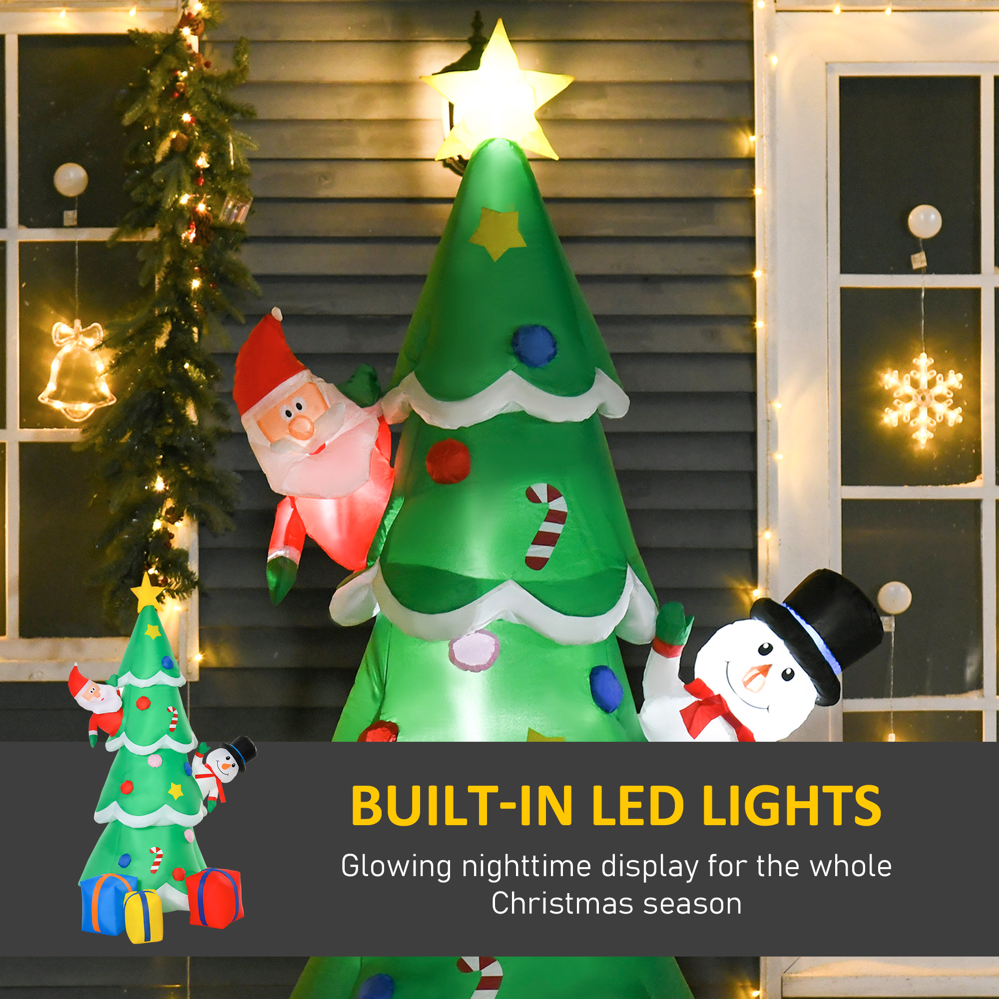 HOMCOM 7ft Tall Christmas Inflatable Tree LED Lighted with Santa Claus Snowman and Gift Box for Home Indoor Outdoor Garden Lawn Decoration Party Prop