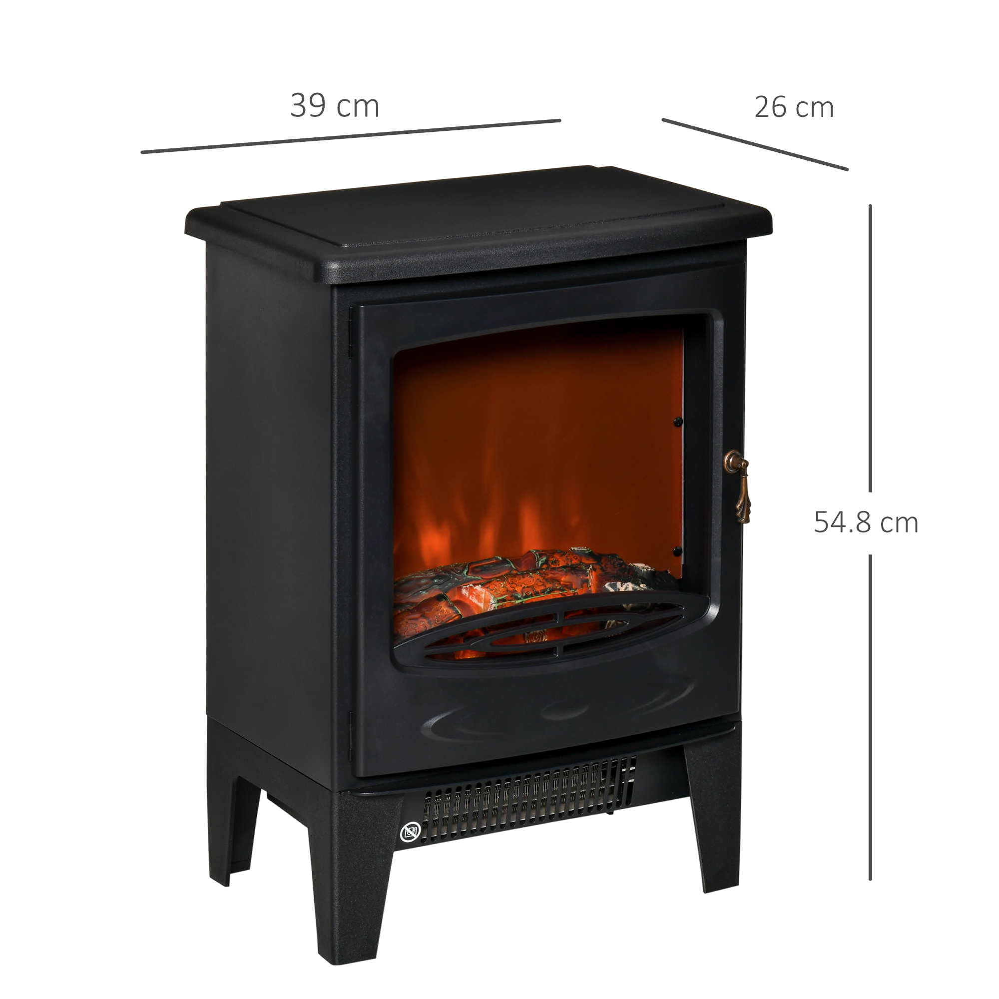 HOMCOM Electric Fireplace Stove, Free standing Fireplace Heater with Realistic Flame Effect, Overheat Safety Protection, 900W/1800W, Black