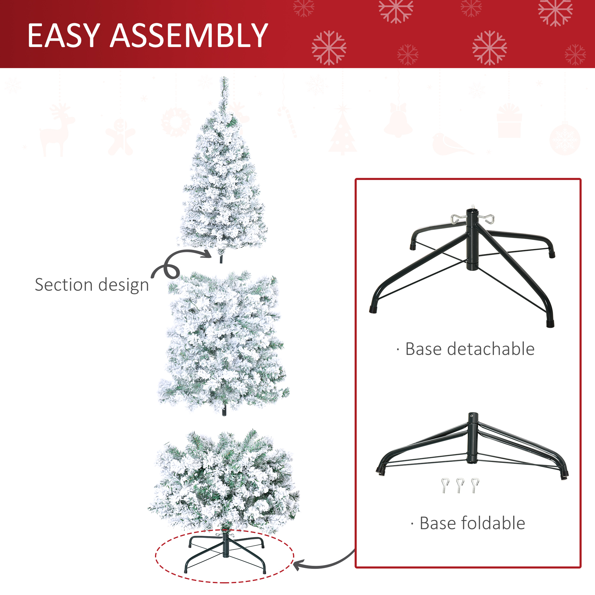 HOMCOM 6 Feet Prelit Artificial Snow Flocked Christmas Tree with Warm White LED Light, Holiday Home Xmas Decoration, Green White
