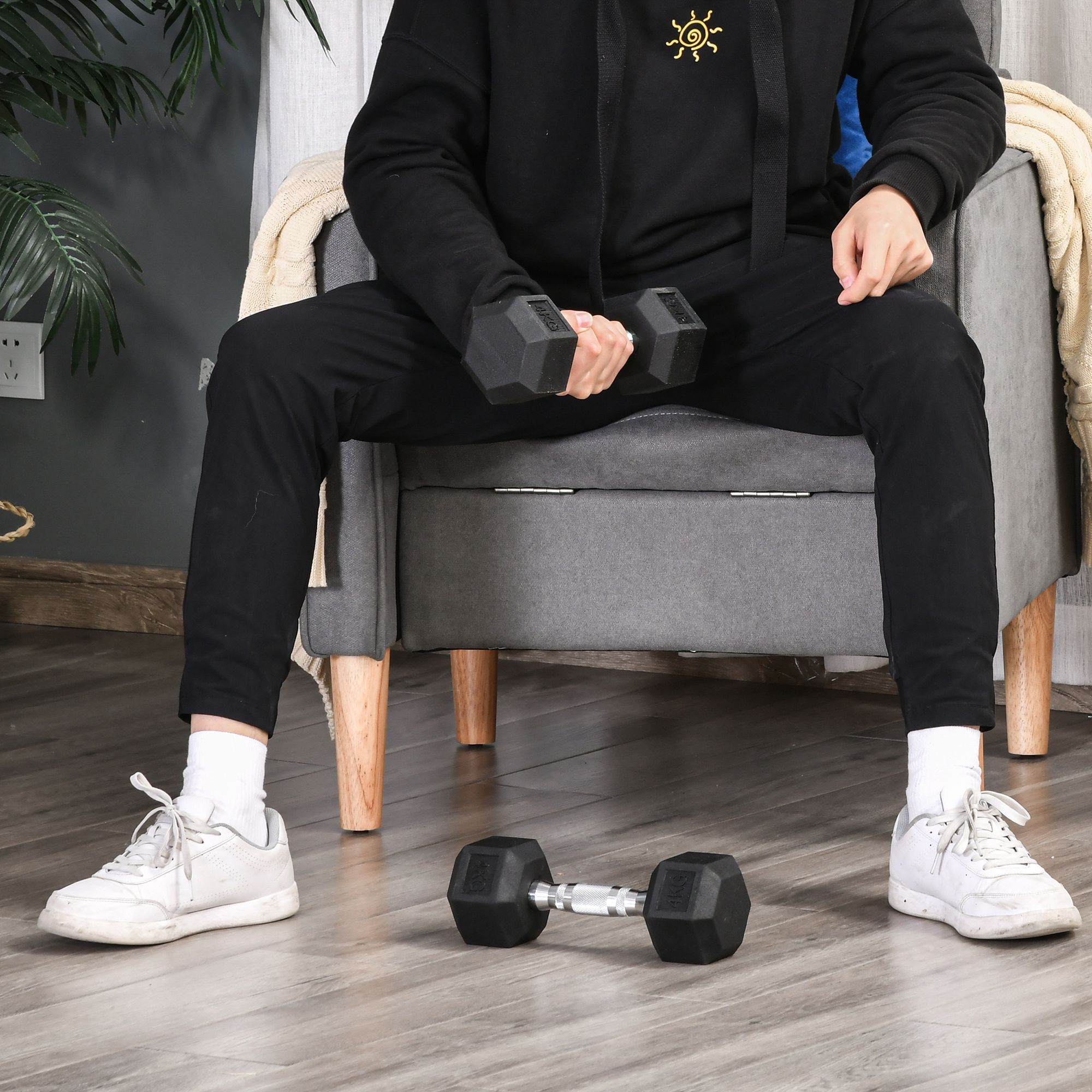 HOMCOM Hexagonal Rubber Dumbbell Set, 2x4kg Sports Weights for Home Gym Fitness, Weight Lifting Exercise