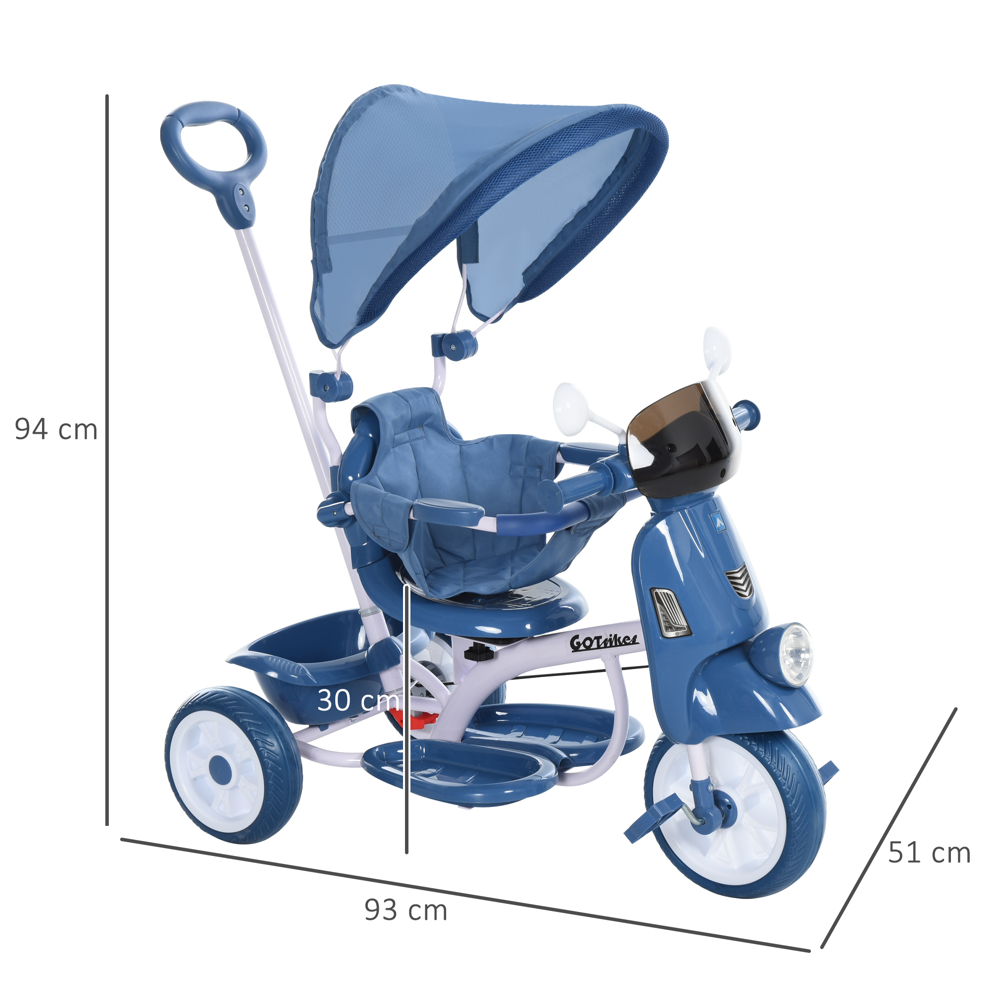 9551 Tricycle Enfants Pare-Soleil Pliable Canne Amovible Benne Rangement 105 x 47 x 98 cm Acier Blanc et Noir - Jeux - Jouets