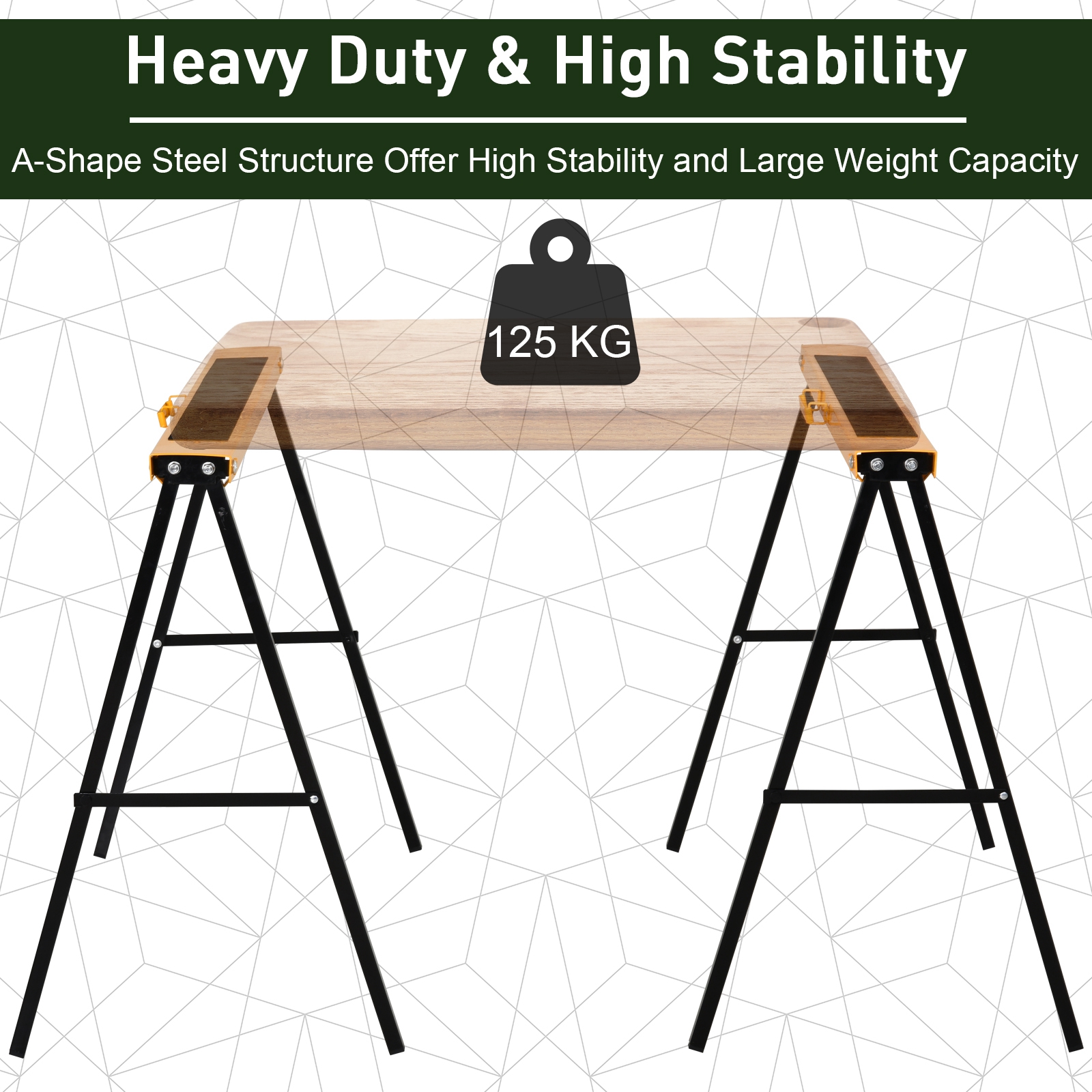 HOMCOM 2-Piece Saw Horse Material Support Steel Organizer Heavy Duty 125kg Non-Slip Cushion Side Grip Handle Foldable Design Saving Space