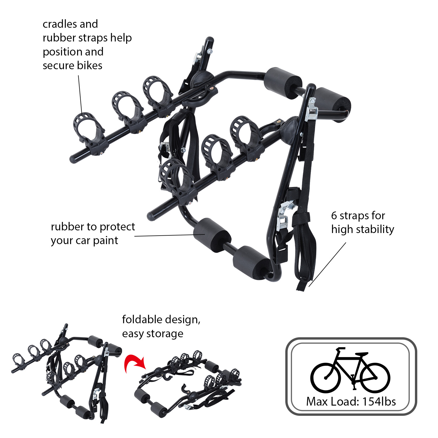 Outsunny 3 Bicycles Car Carrier Rack-Black