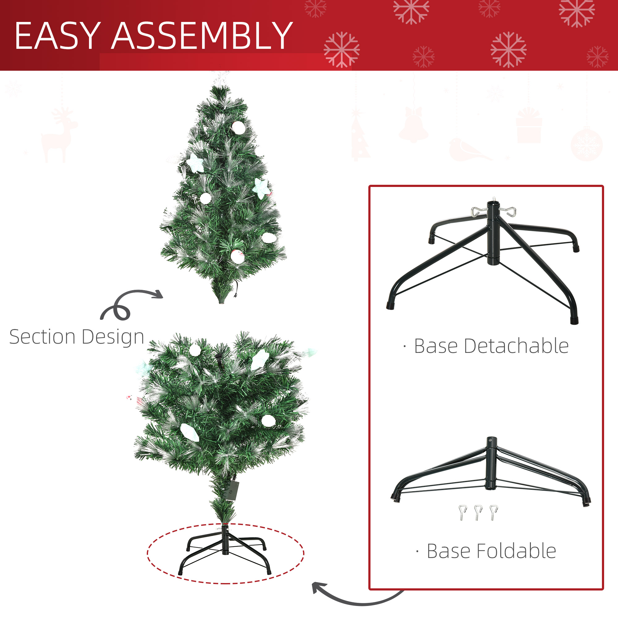 HOMCOM 5FT Pre-Lit Artificial Christmas Tree w/ Fibre Optic Baubles Fitted Star LED Light Holiday Home Xmas Decoration-Green