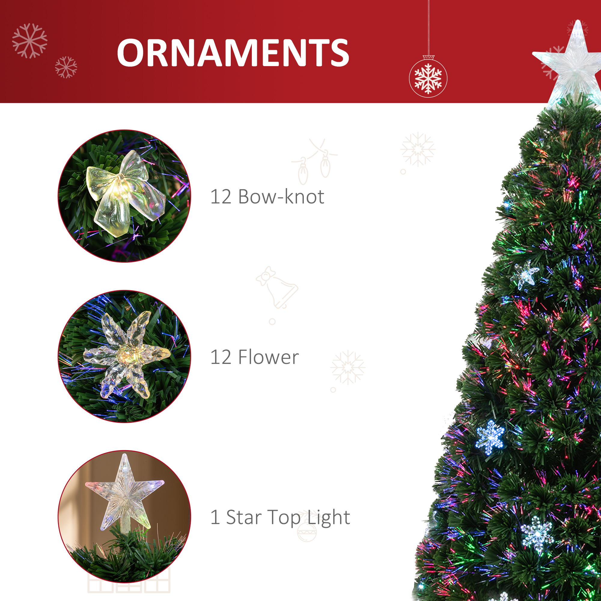 HOMCOM 5ft Prelit Artificial Christmas Tree Fiber Optic LED Light Holiday Home Xmas Decoration Tree with Foldable Feet, Green