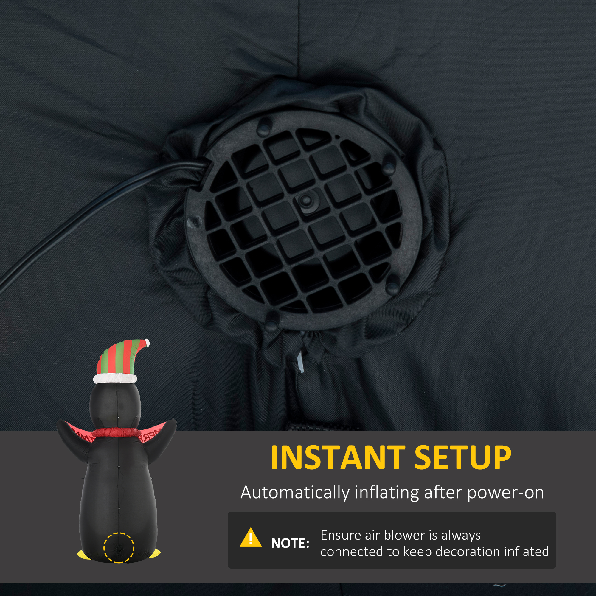 HOMCOM 243cm Inflatable Penguin Holding Merry Christmas Banner Holiday Yard Decoration with LED Lights, Indoor Outdoor Lawn Blow Up Decor