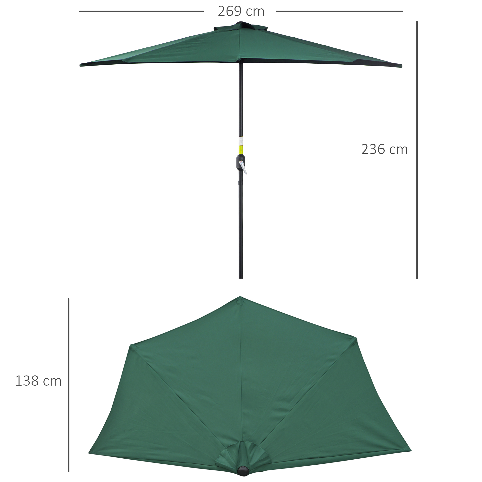 Outsunny 2.7 m Half Round Umbrella Parasol Green | Aosom UK