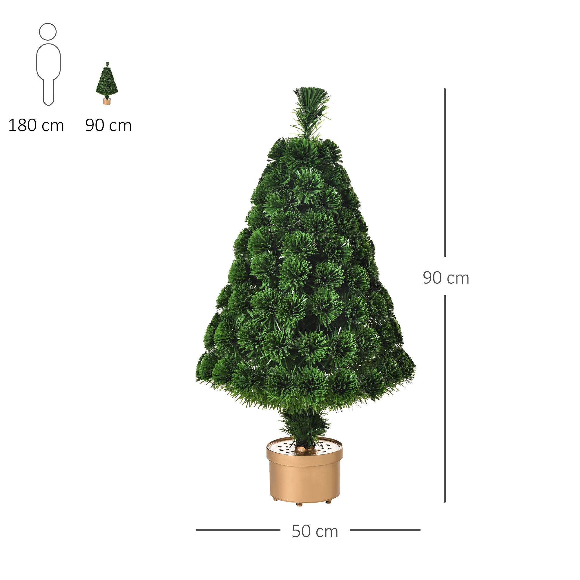 HOMCOM 3FT Prelit Christmas Tree Artificial Fiber Optic LED Light Holiday Home Xmas Decoration Table Decor with Multi-Color Lights, Green