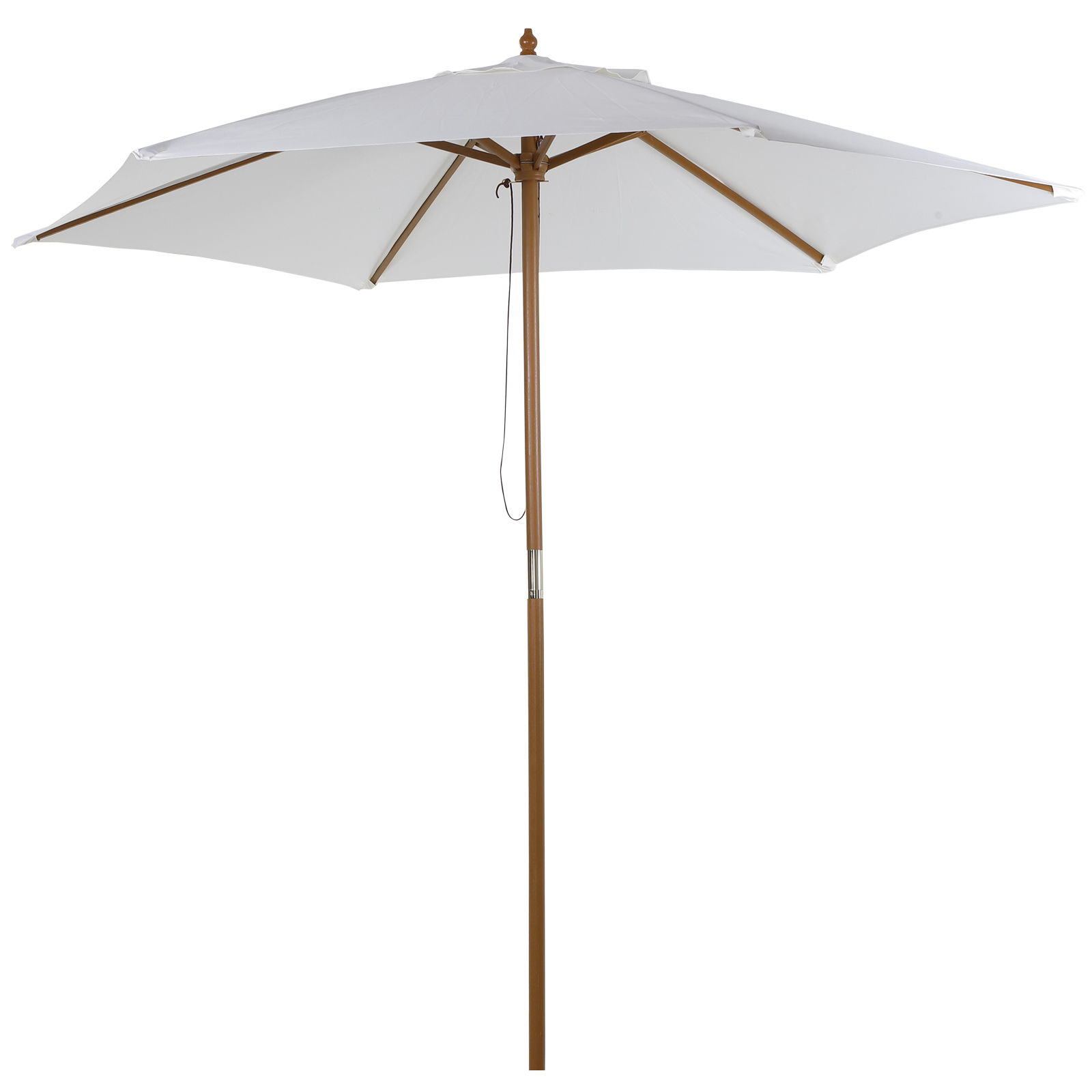 Outsunny Sombrilla Parasol de Madera Ø250x230cm para Exterior Jardín Terraza con 6 Varillas Sistema de Cuerda con Fijación Desmontable color: marfil