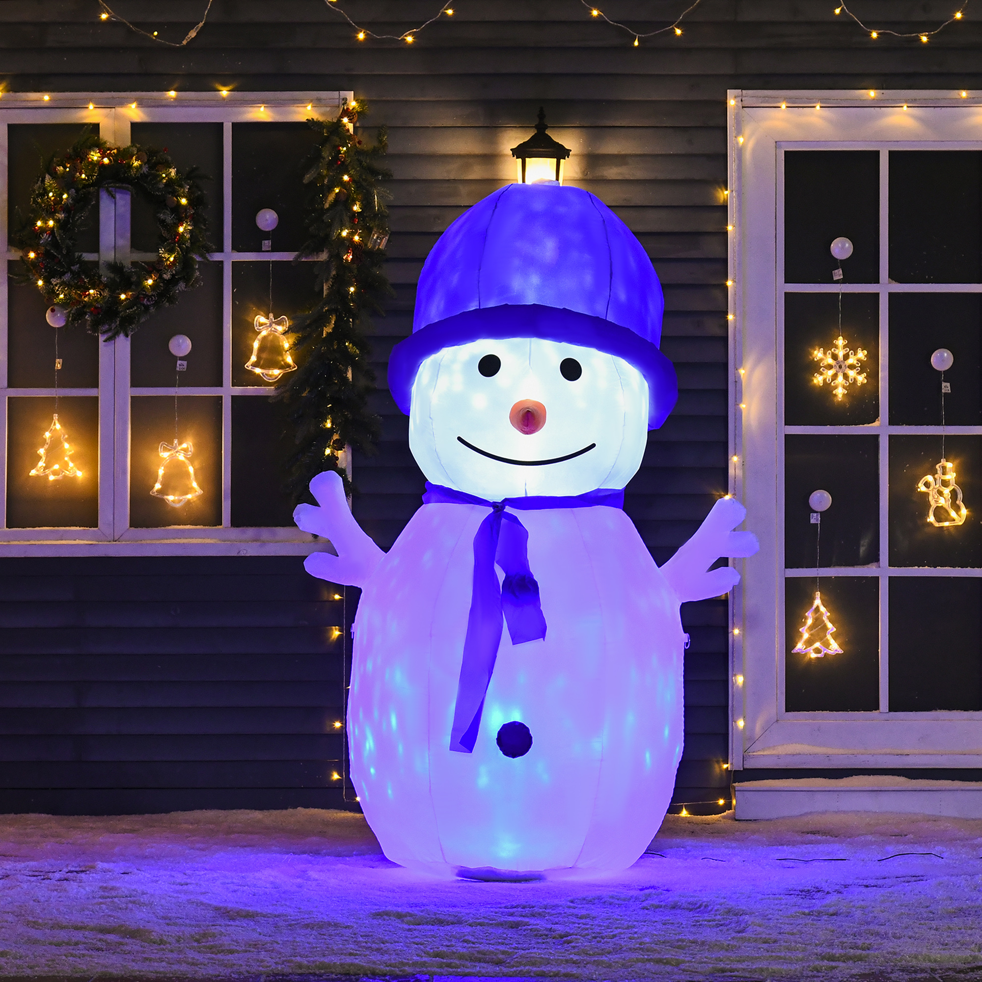 HOMCOM 1.8m Christmas Inflatable Snowman Outdoor LED Light Blow Up Decoration for Home Indoor Garden Lawn