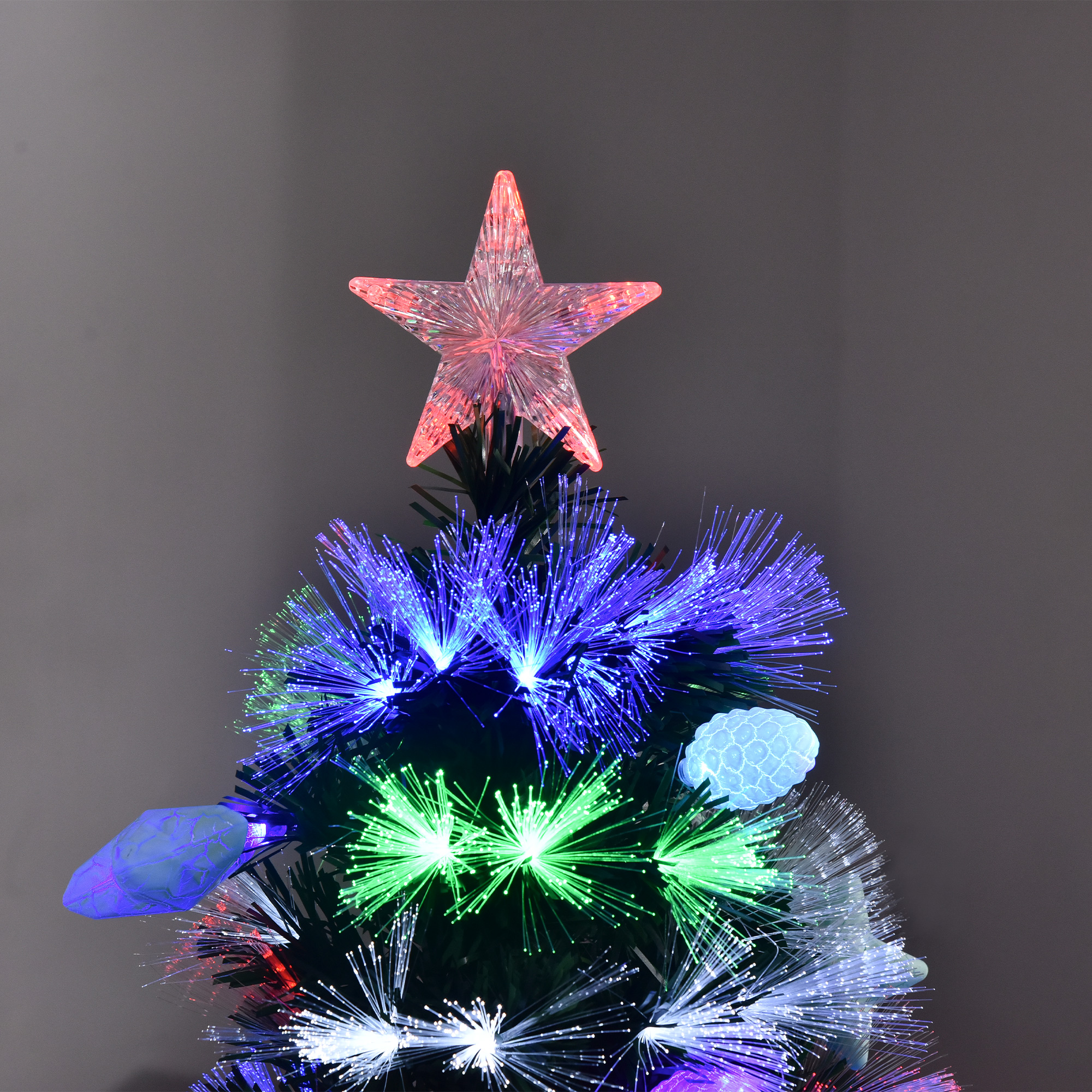 HOMCOM 5FT Pre-Lit Artificial Christmas Tree w/ Fibre Optic Baubles Fitted Star LED Light Holiday Home Xmas Decoration-Green