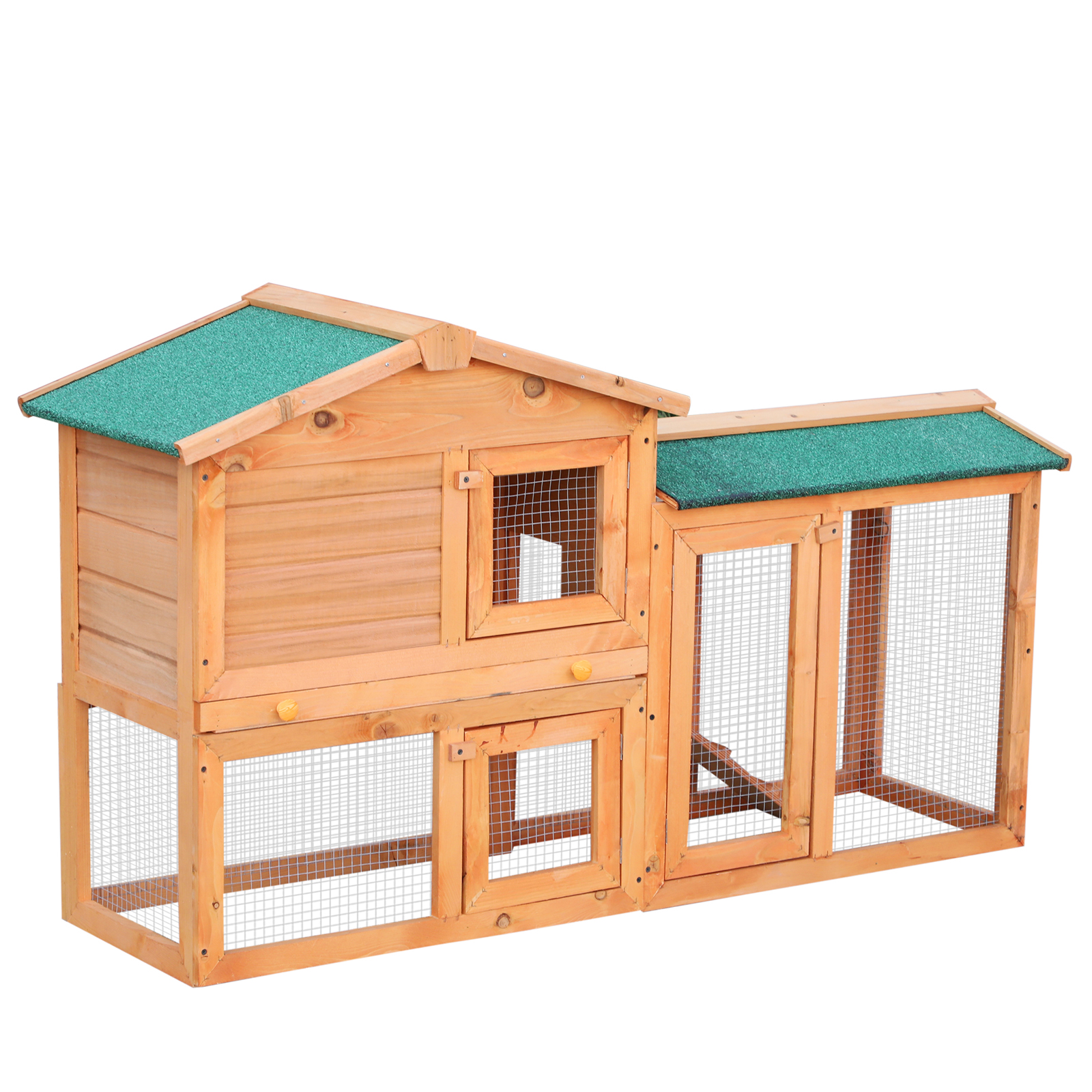 PawHut Wooden Rabbit Hutch and Run Guinea Pig Hutch Outdoor Bunny Cage Pull Out Tray Small Animal House 145 x 45 x 85 cm