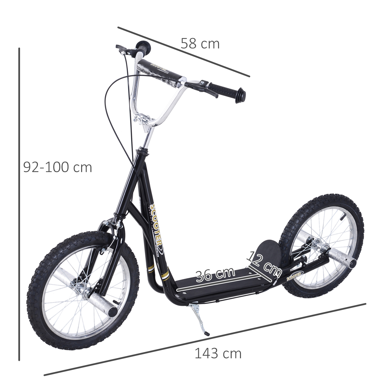 HOMCOM Pneumatic 16" Tyres Scooter-Black