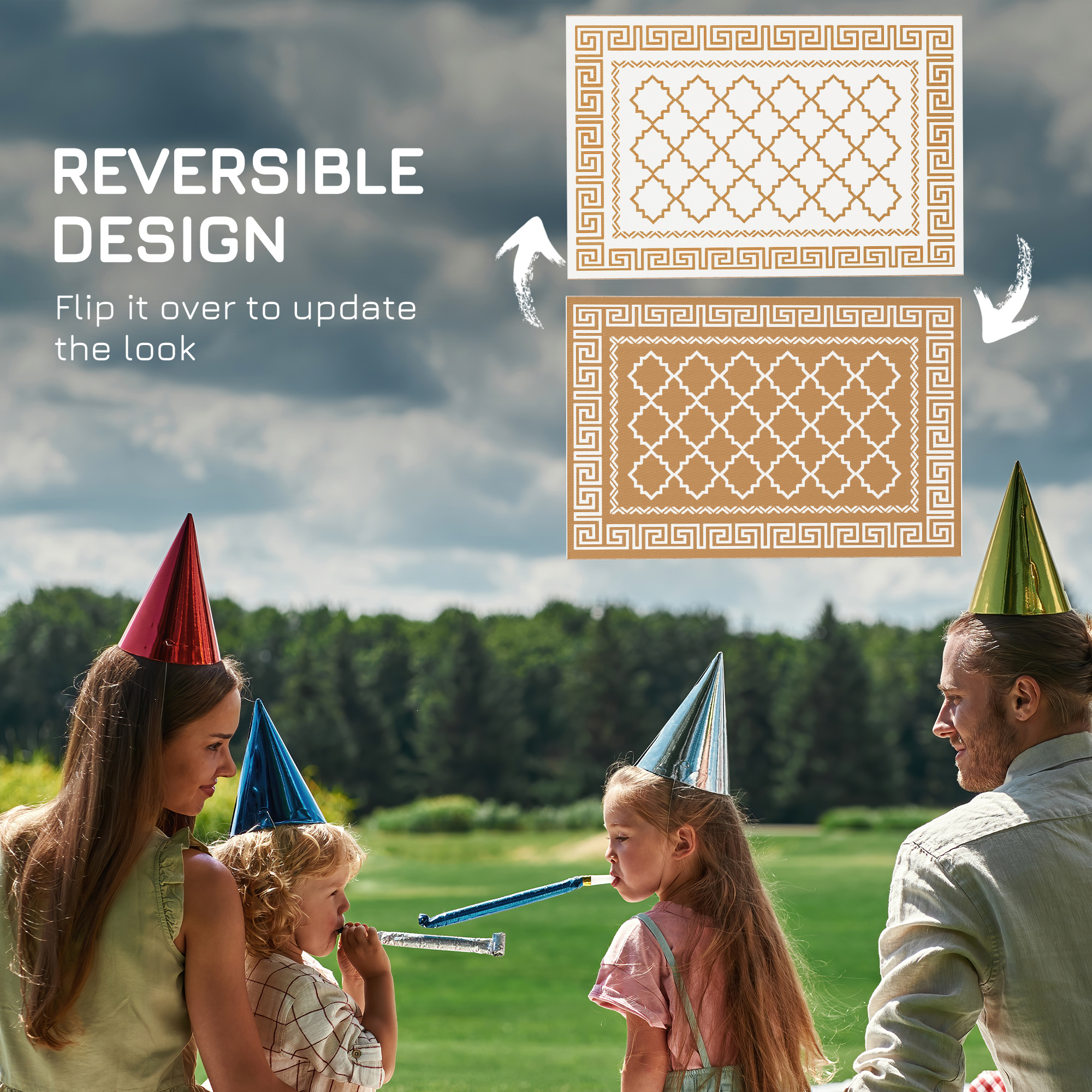 Outsunny Reversible Outdoor Rug, Plastic Straw, Portable with Carry Bag, 182 x 274cm, Brown and Cream