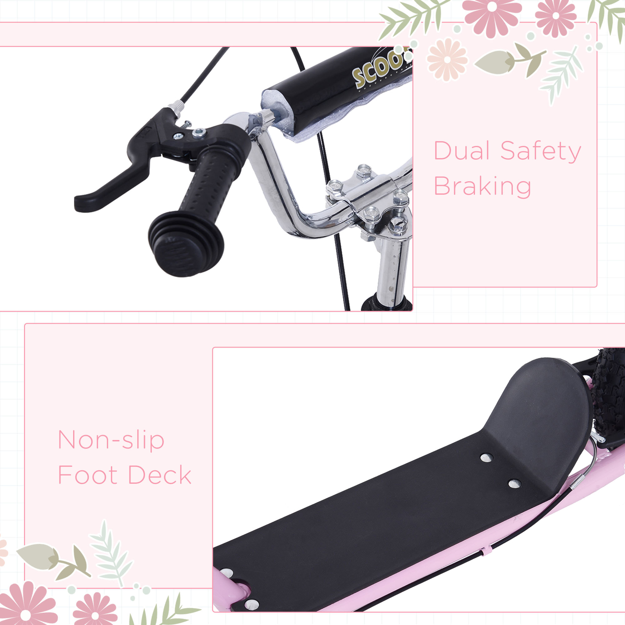 HOMCOM Non-Electric Pneumatic 16" Tyres Scooter-Pink