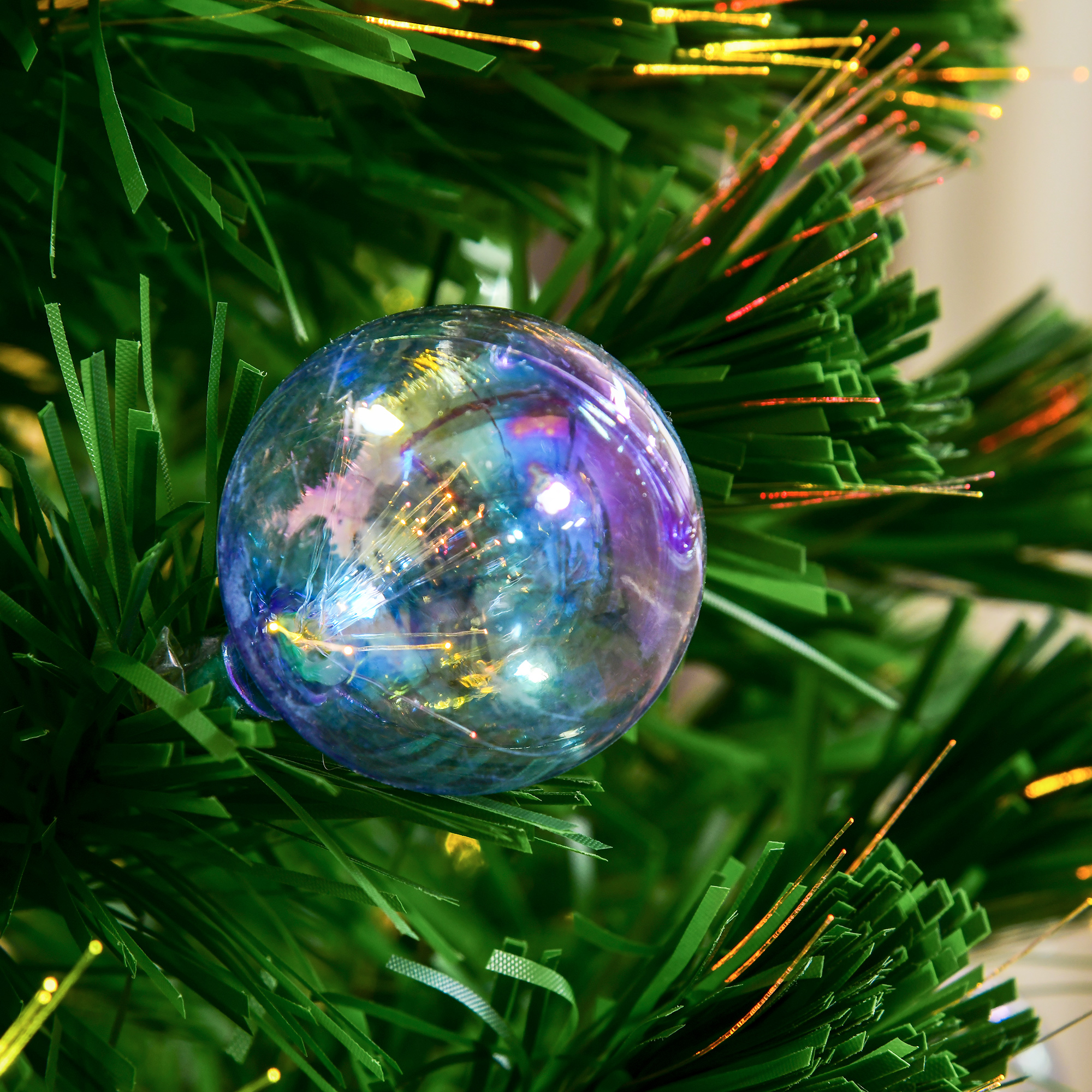 HOMCOM 5FT Pre Lit Christmas Tree Artificial Tree Fiber Optic Holiday Home Xmas Indoor Decoration with Golden Stand Green