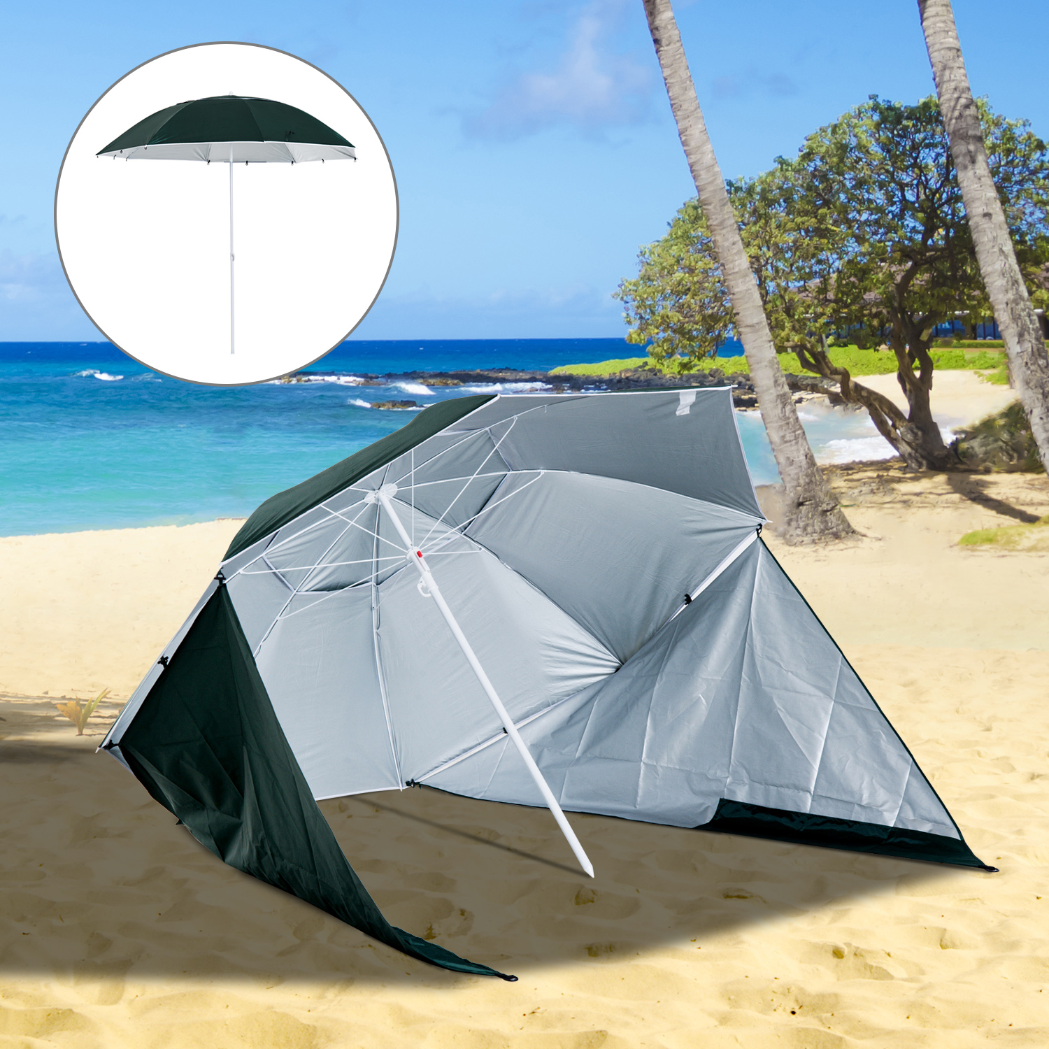 Outsunny All-Weather Beach Umbrella Shelteneer-Green
