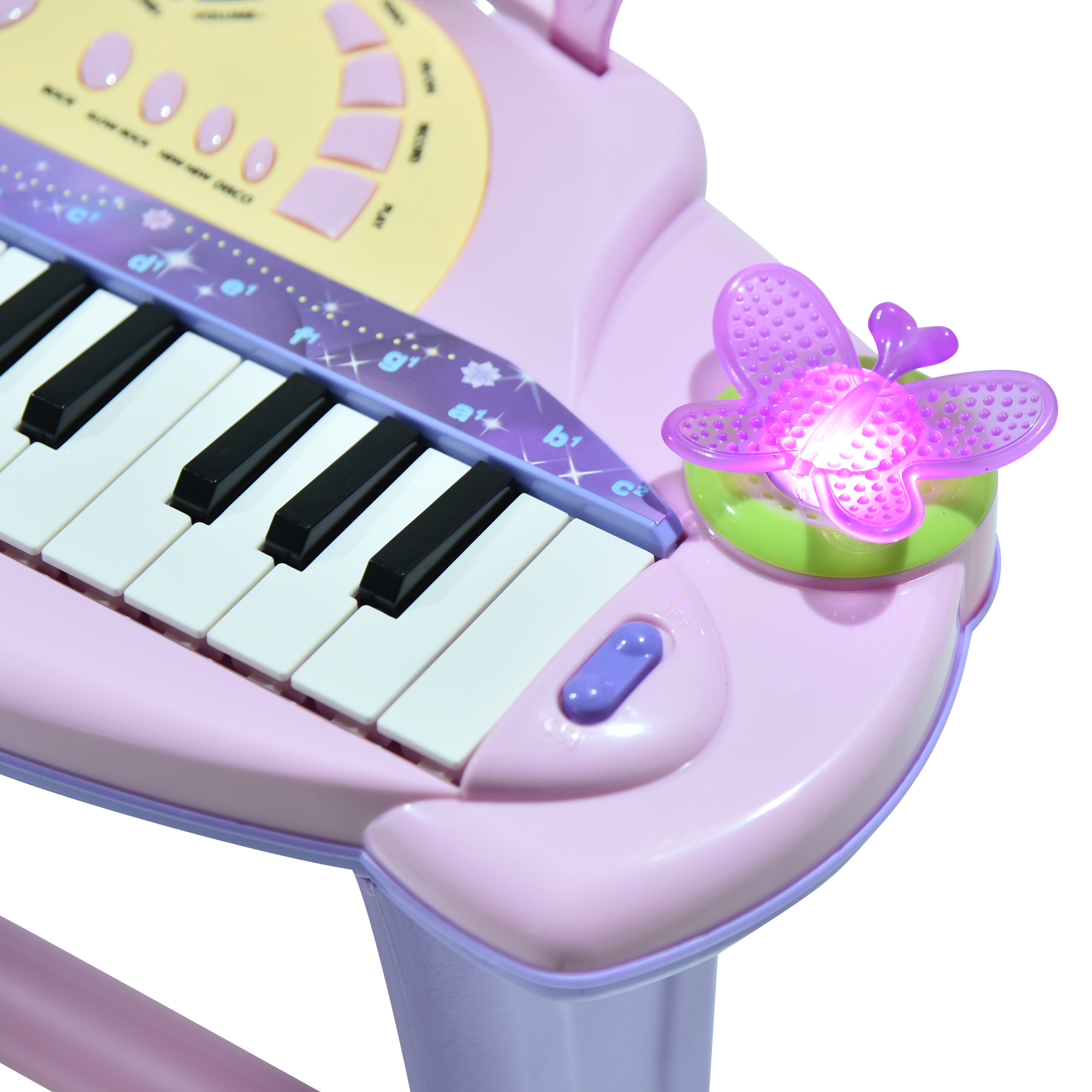 HOMCOM Electronic Organ for Kids, Mini Piano with Microphone and Stool, Interactive Music Play, Purple/Pink