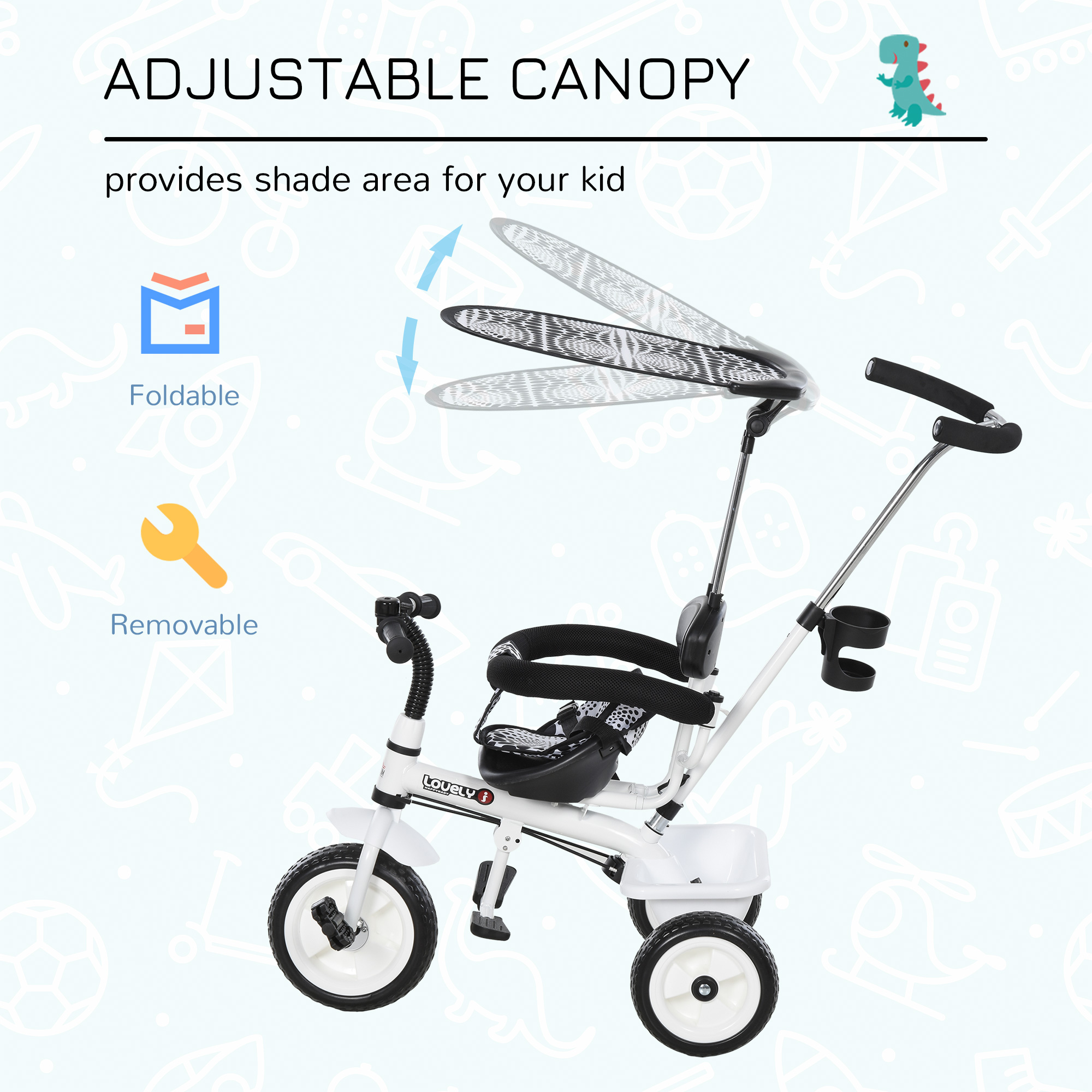 HOMCOM Baby Tricycle W/Handle-White/Black