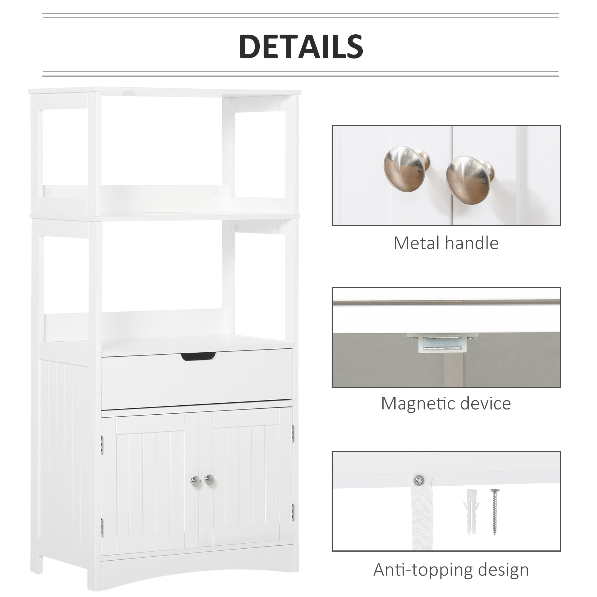 Kleankin Free Standing Bathroom Cabinet, Kitchen Cupboard with Shelves, Drawer, for Storage Organising, White