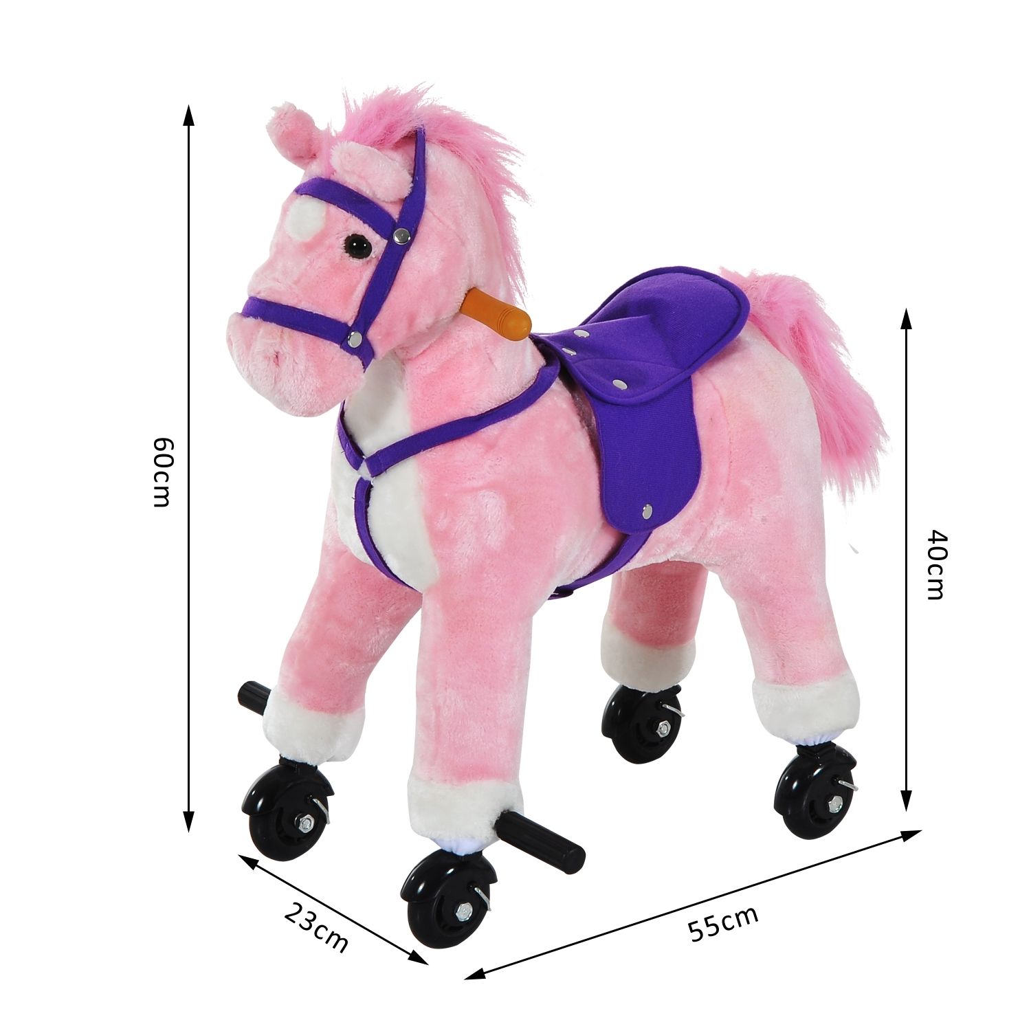 HOMCOM Rocking Horse with Rolling Wheels and Sound Effects, Plush Pink Toy for Toddlers, Pink