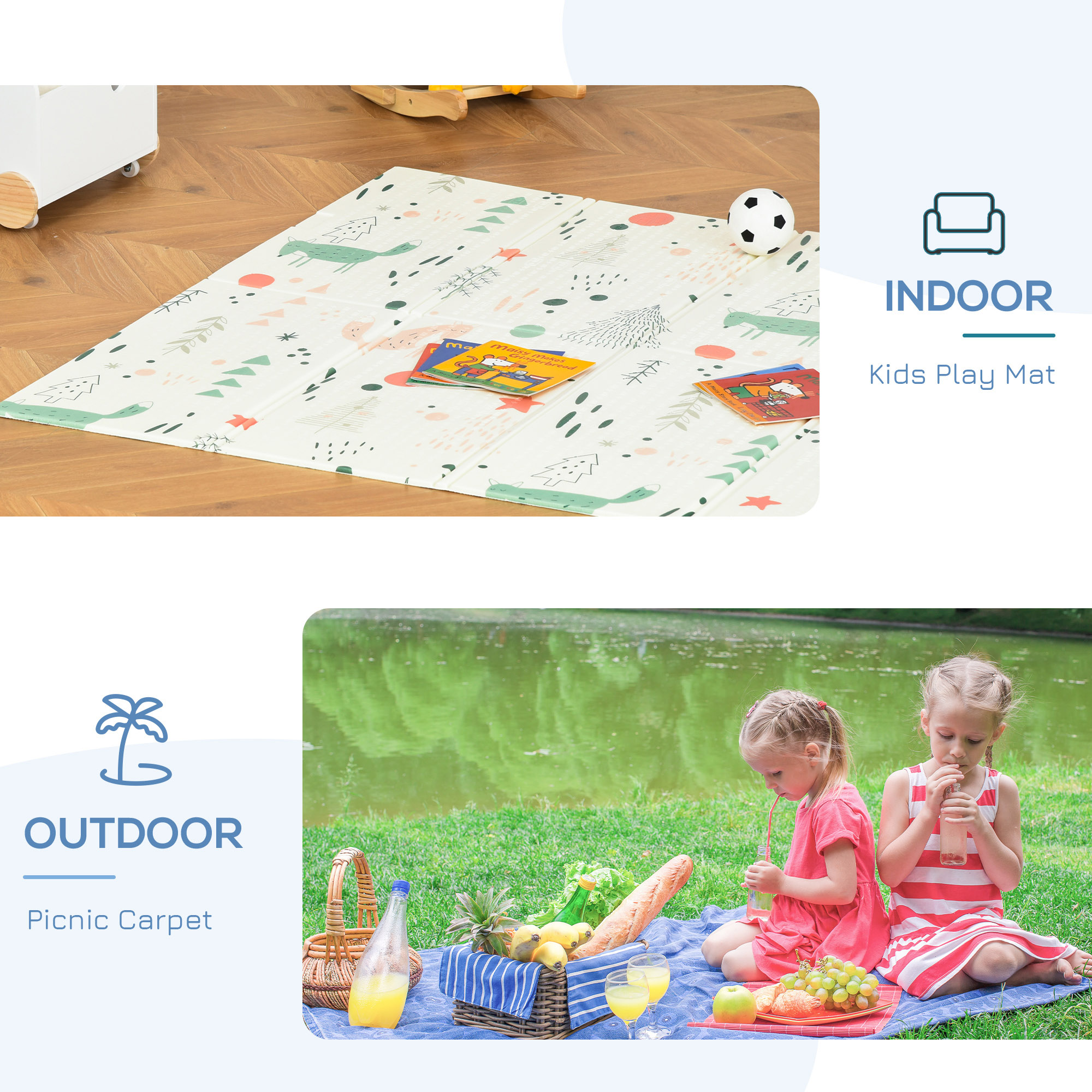 HOMCOM Foldable Kids Foam Mat Reversible Educational XPE Floor Mat Crawling Toddler Playmat Portable Picnic Carpet Exercise Workout Mat