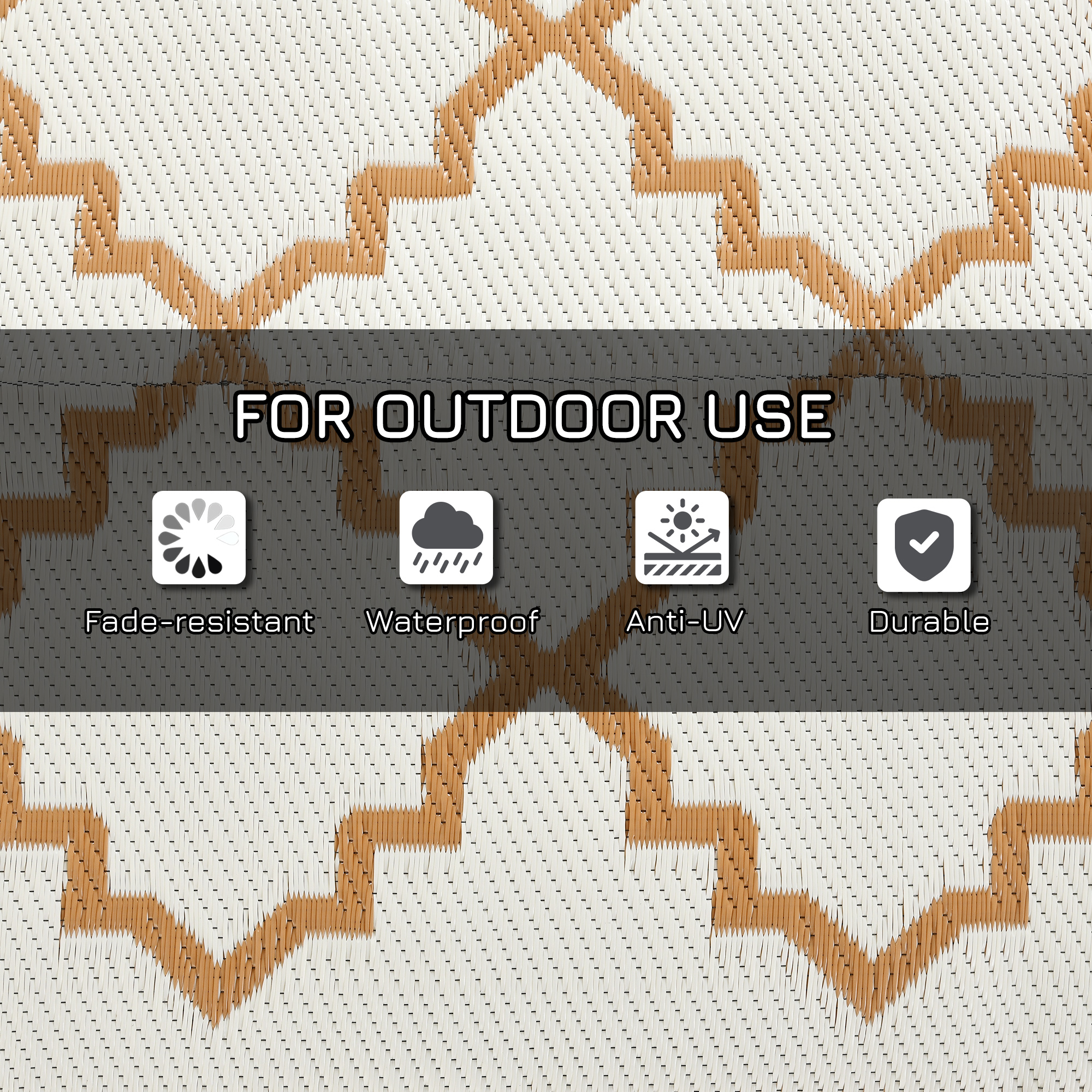 Outsunny Reversible Outdoor Rug, Plastic Straw, Portable with Carry Bag, 182 x 274cm, Brown and Cream