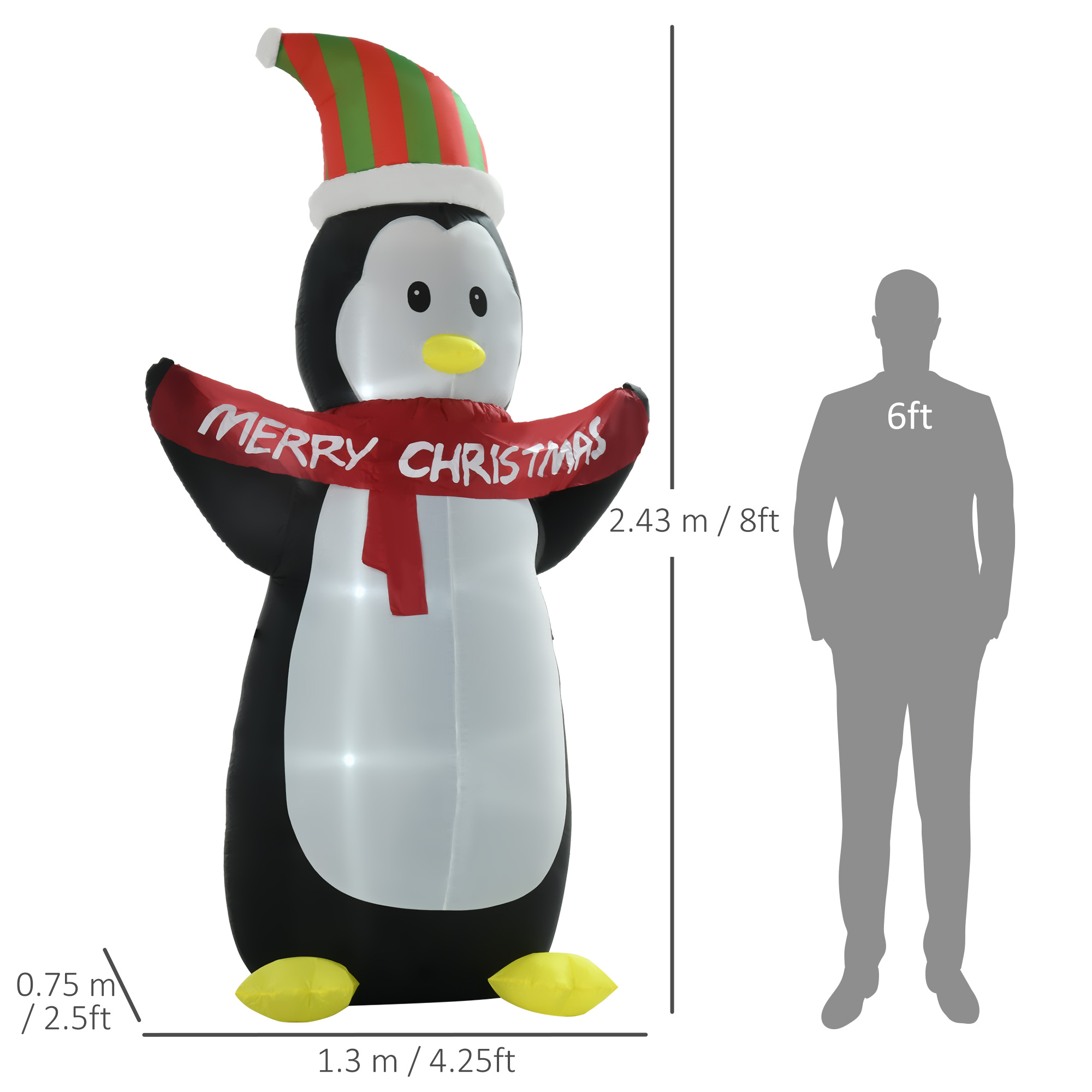 HOMCOM 243cm Inflatable Penguin Holding Merry Christmas Banner Holiday Yard Decoration with LED Lights, Indoor Outdoor Lawn Blow Up Decor