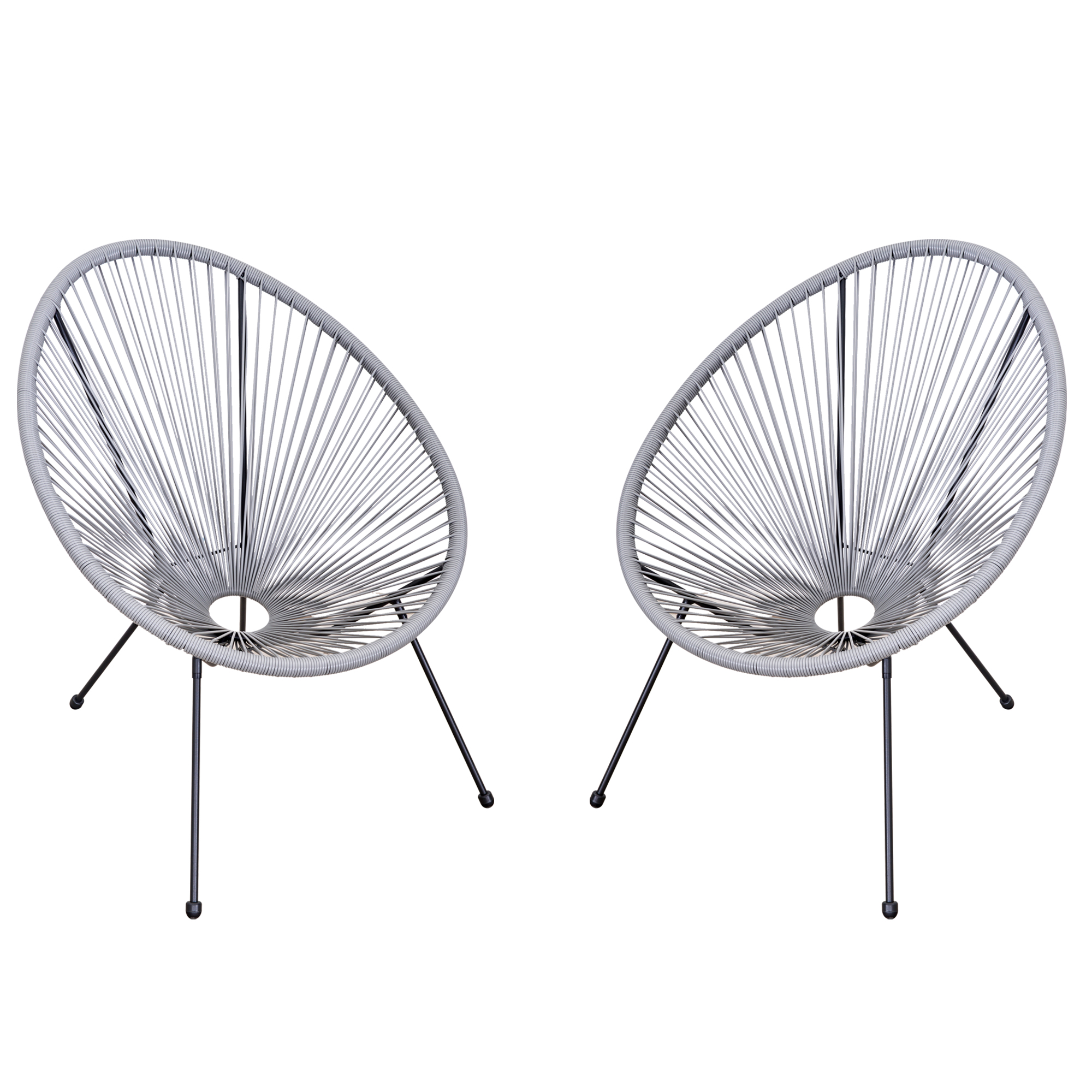 Outsunny Conjunto de 2 Sillas de Jardín de Ratán Pack 2 Sillas Acapulco Forma Ovalada con Respaldo Alto Interior Exterior Color: Gris