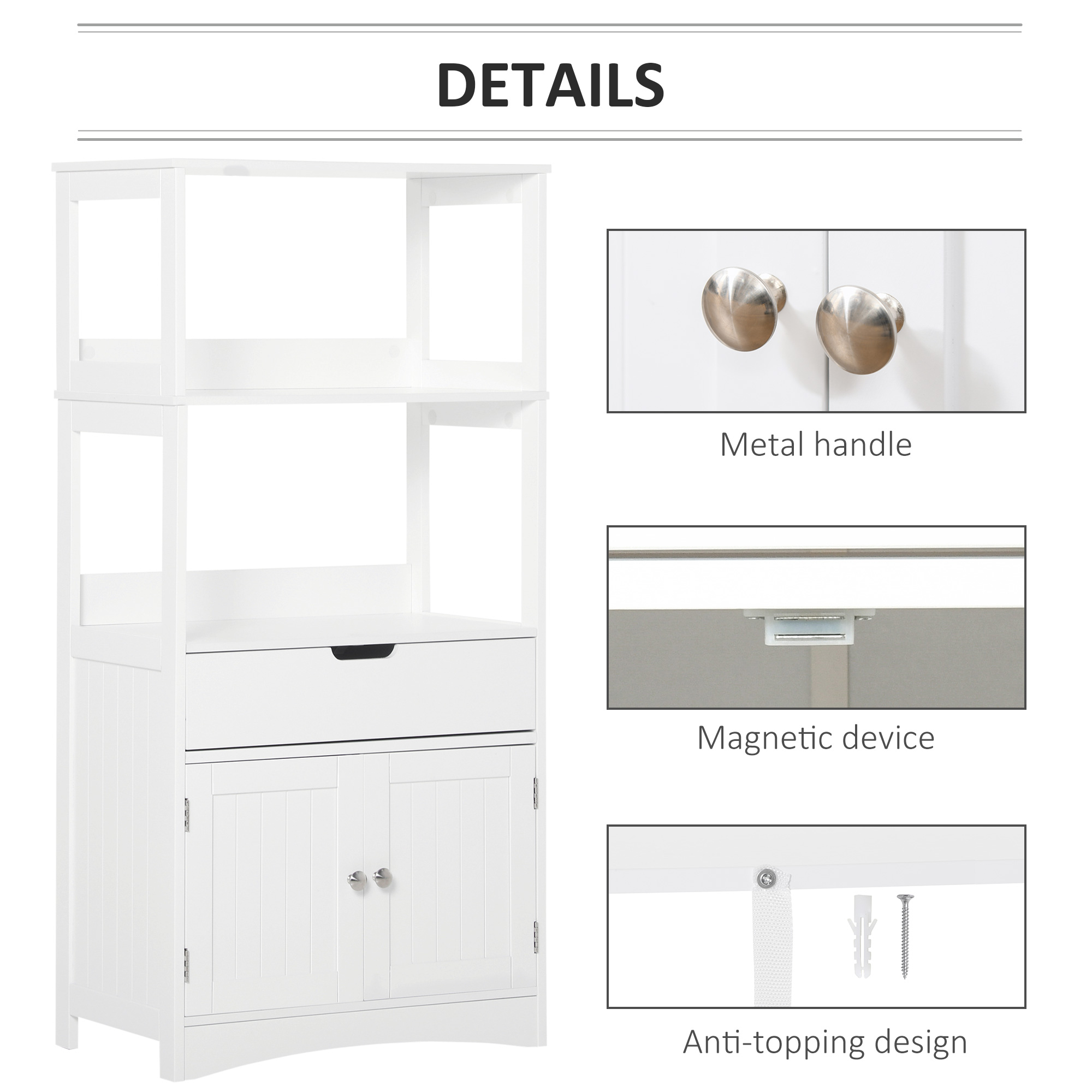 Kleankin Free Standing Bathroom Cabinet, Kitchen Cupboard with Shelves, Drawer, for Storage Organising, White