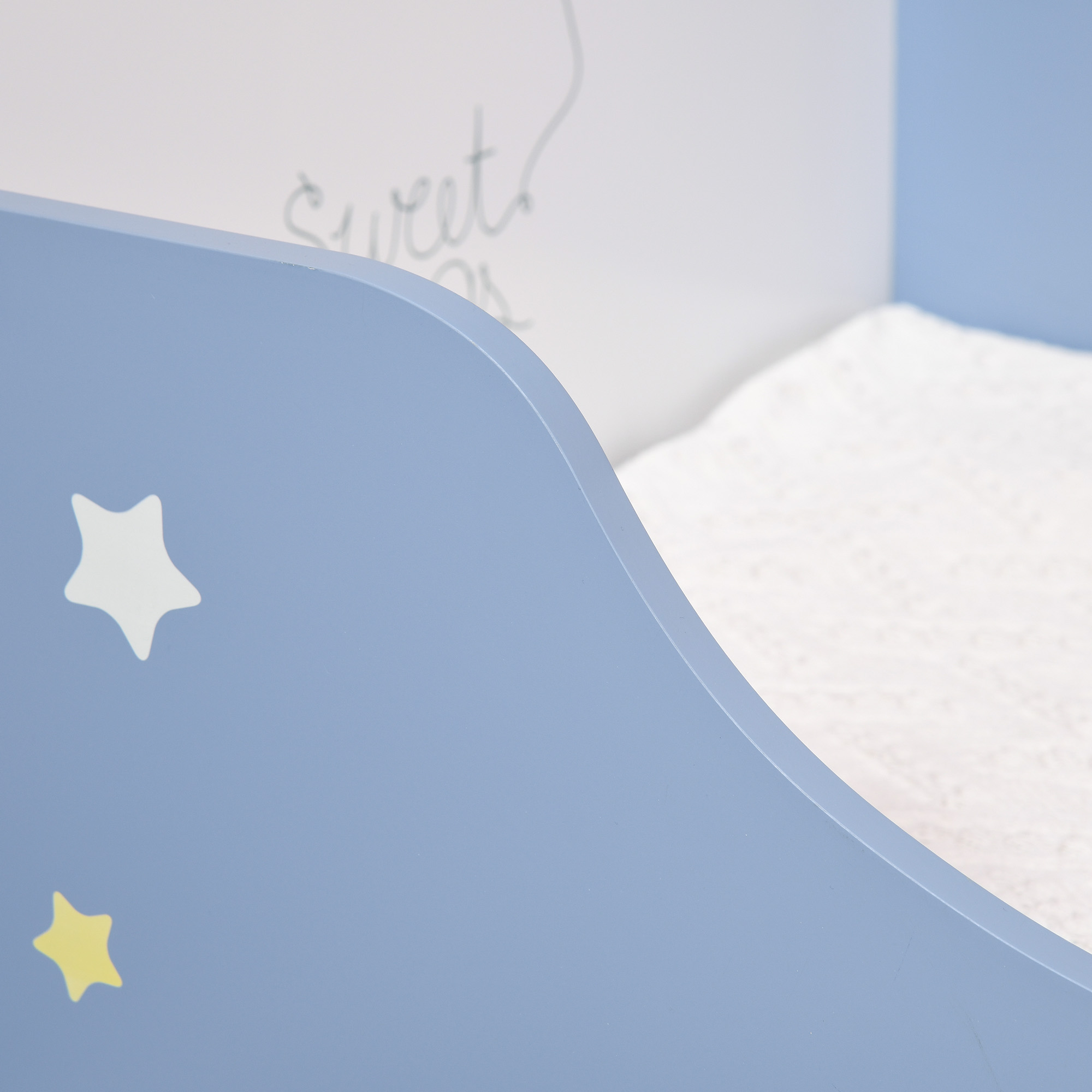 HOMCOM Kids Toddler Wooden Bed Round Edged with Guardrails Stars Image 143 x 74 x 59 cm Blue