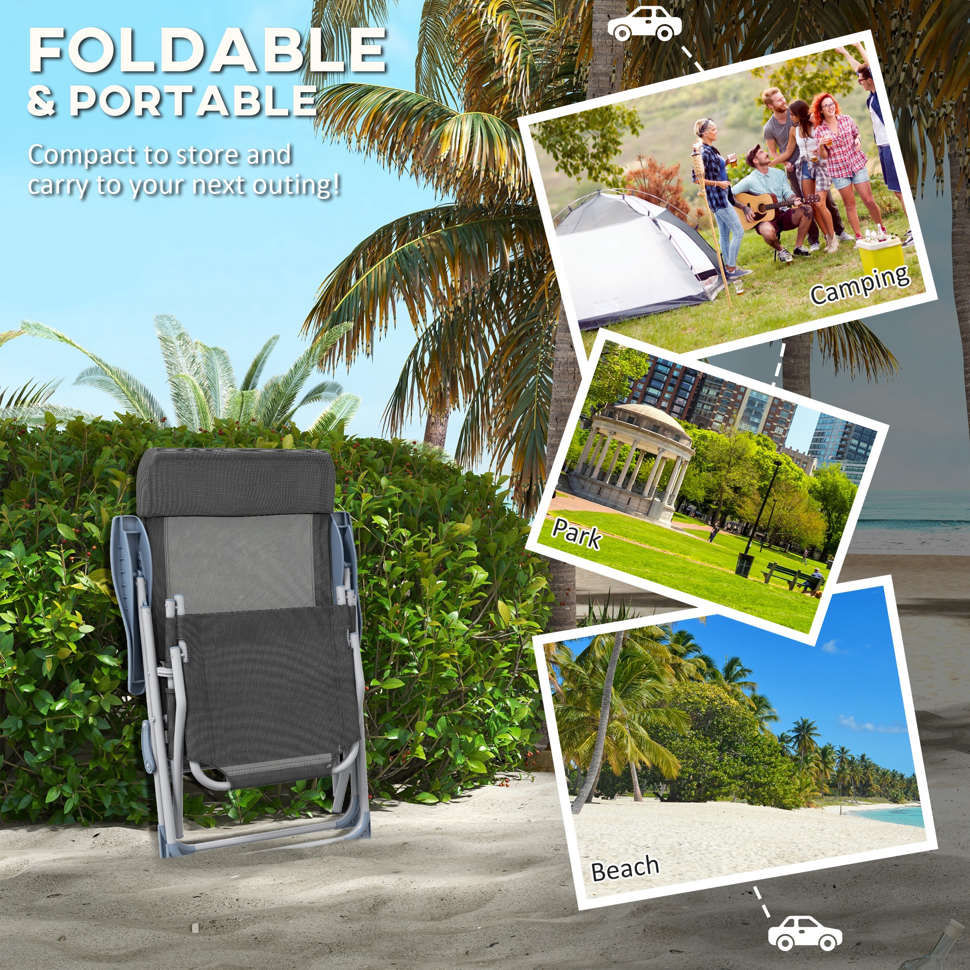 Outsunny Outdoor Sun Lounger Set of 2, Reclining Garden Chairs w/ Adjustable Footrest, 2 pcs Recliner w/ 5-level Adjustable Backrest, Headrest, Black