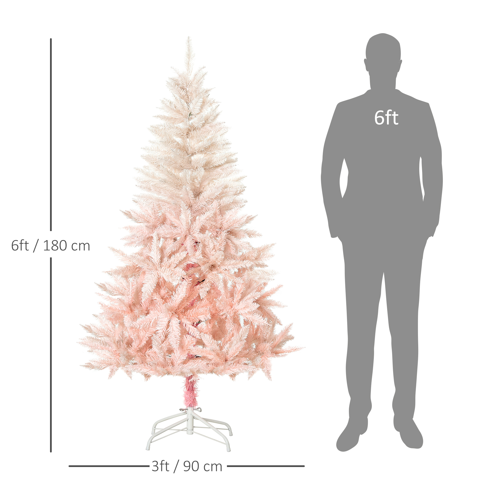 HOMCOM 6ft Artificial Christmas Tree Holiday Home Decoration w/ Metal Stand, Automatic Open, White & Pink Realistic Design Faux w/ Stand Quick Setup