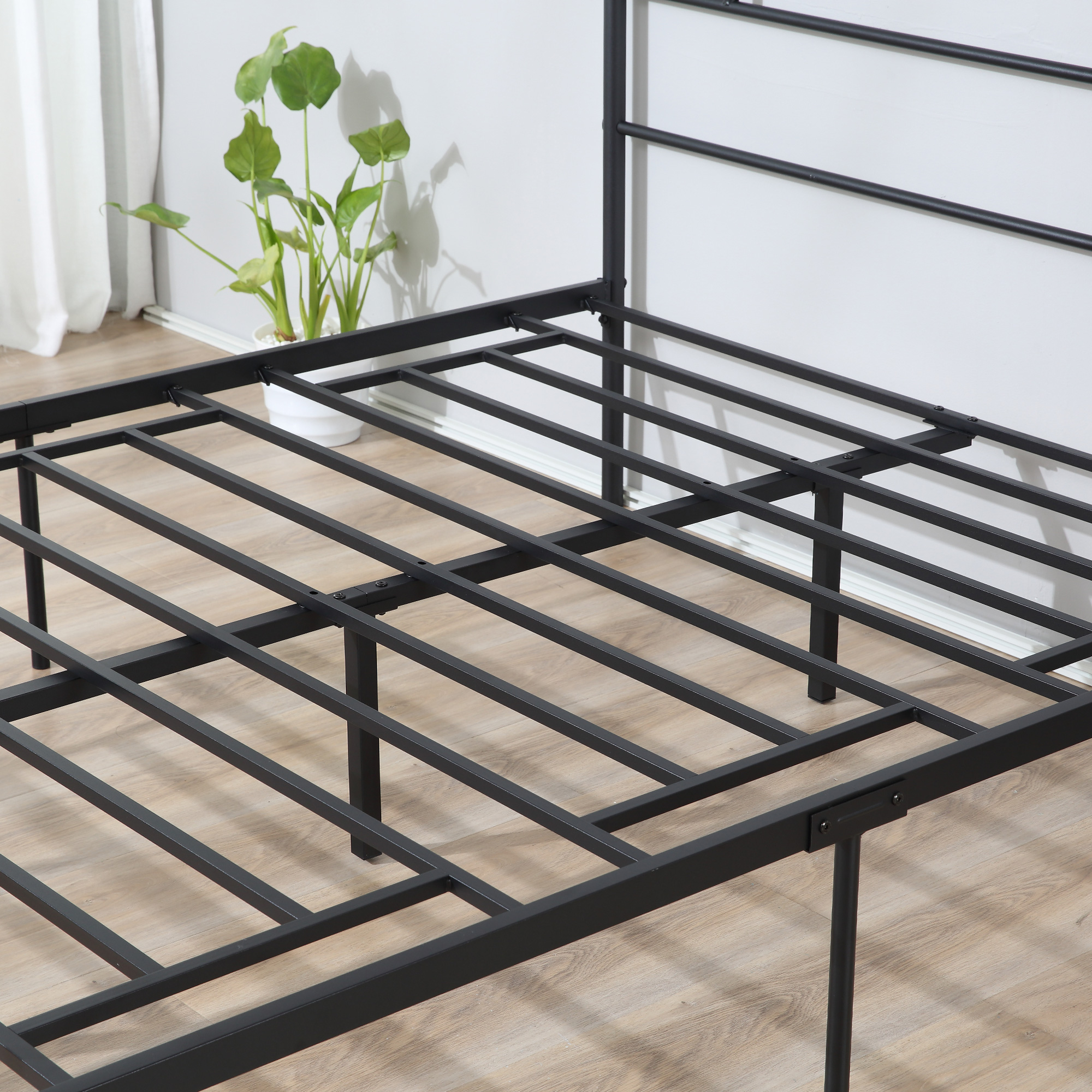 HOMCOM King Size Metal Bed Frame, Solid Bedstead with Headboard, Footboard, Metal Slat Support, Underbed Storage, Bedroom Furniture
