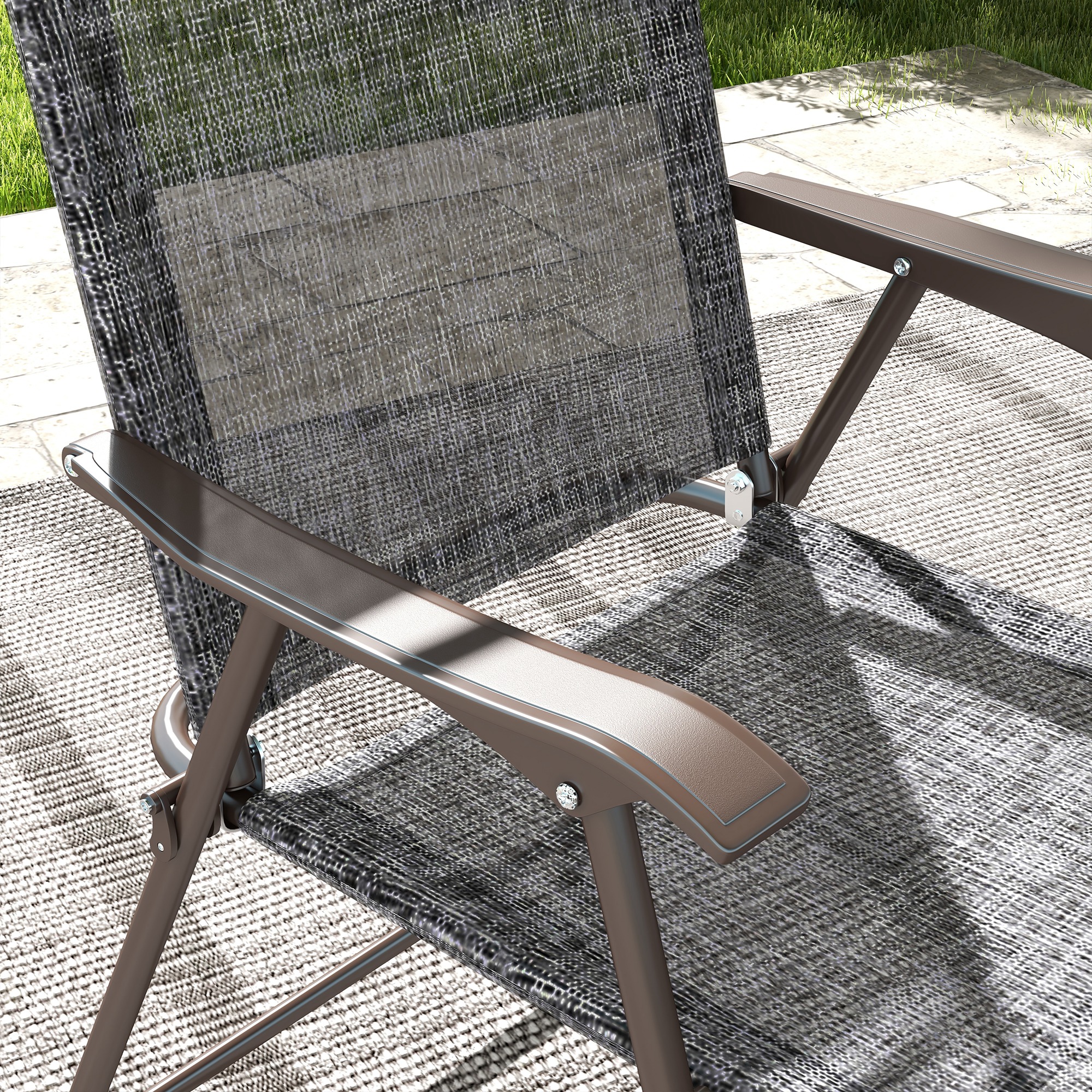 Outsunny Folding Chairs for Patio, Set of 2, Camping Sports Chairs with Armrest, Mesh Fabric Seat, Grey