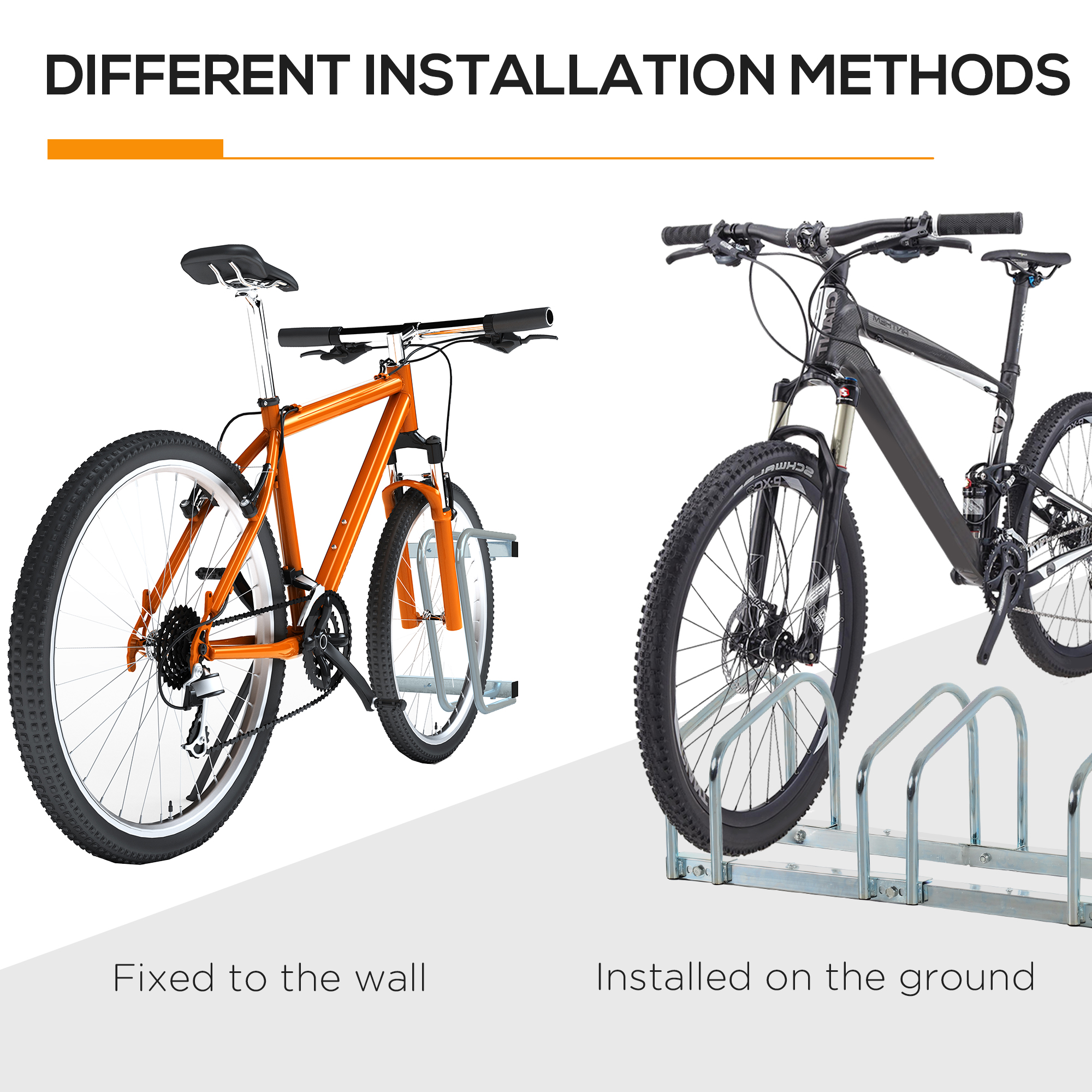 HOMCOM Floor Parking Bike Stand, 5-Bike Capacity, Space-Saving Design, Durable Silver