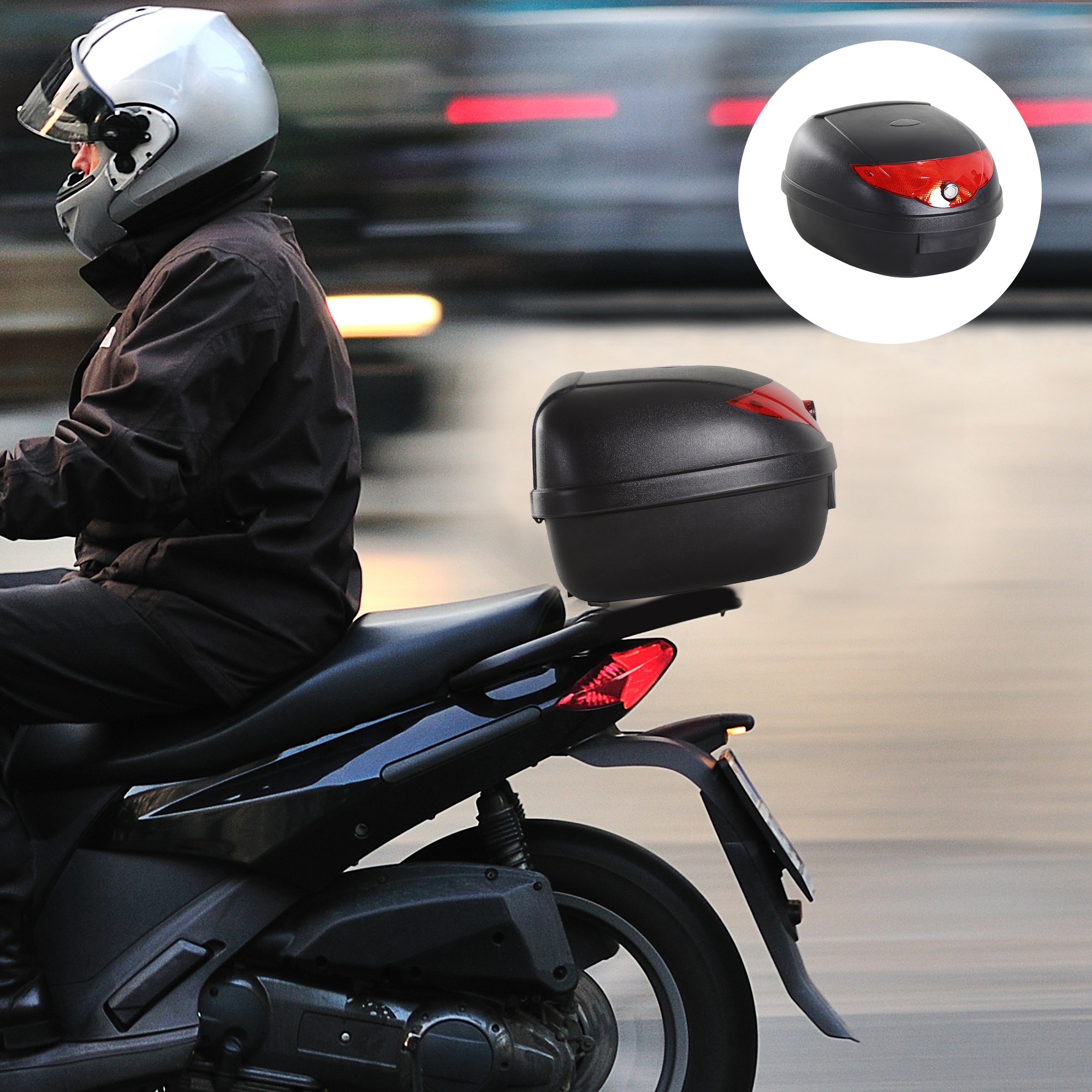 HOMCOM Motorcycle Top Box with Reflectors, 24L Luggage Case, Secure & Waterproof, Black/Red