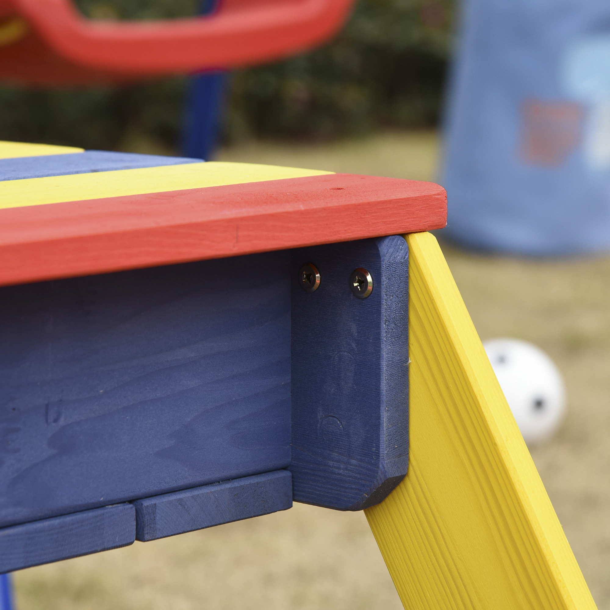 Outsunny Kids Picnic Table Set Wooden Bench Rainbow with Sandbox Removable & Height Adjustable Parasol Outdoor Garden Patio Backyard Beach