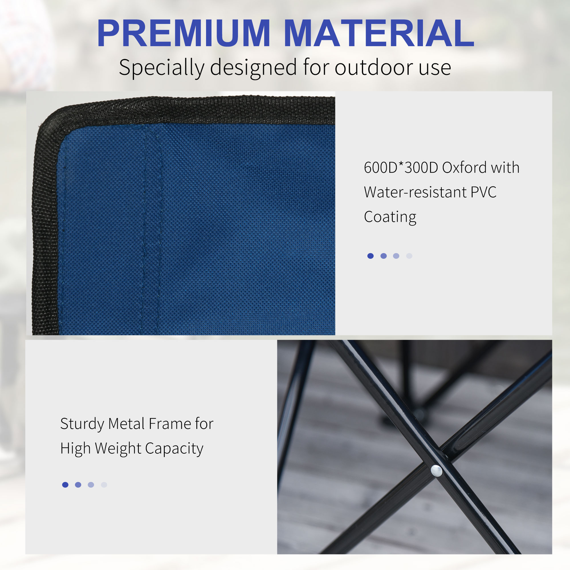 Outsunny 6 Seater Folding Sports Bench Outdoor Picnic Camping Portable Spectator Chair Steel Frame w/ Cup Holder & Carry Bag - Blue